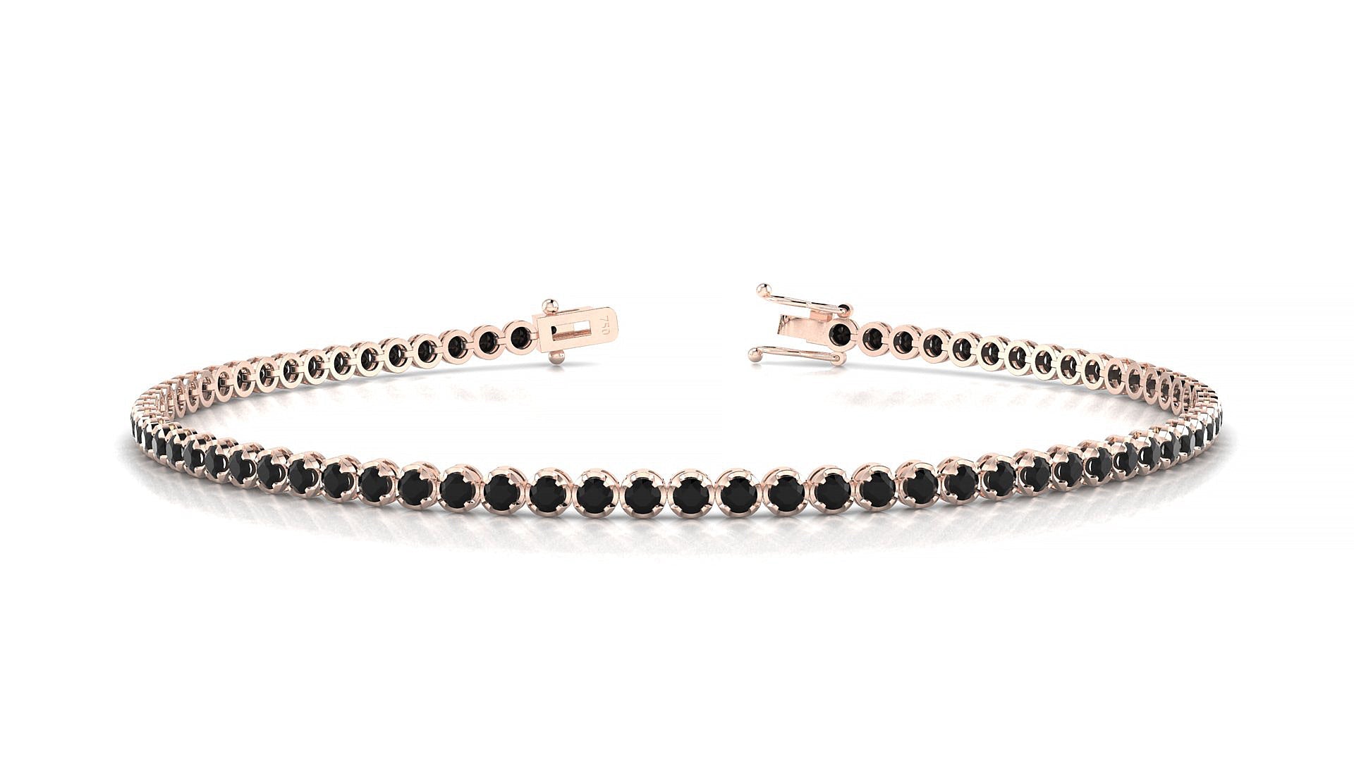 Bengal | 18k Rose Gold 1.7 mm Round Natural Black Diamond Tennis Bracelet