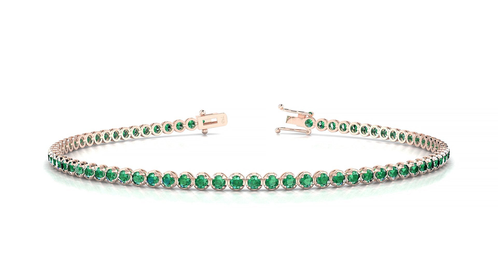 Bengal | 18k Rose Gold 1.7 mm Round Natural Emerald Tennis Bracelet
