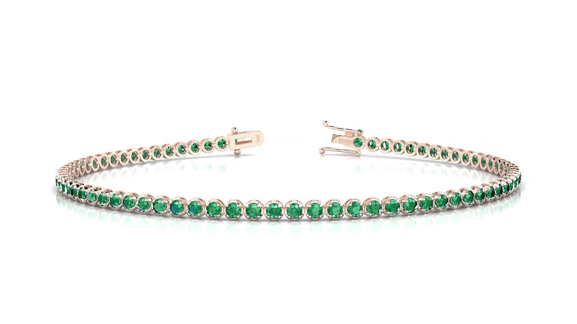 Bengal | 18k Rose Gold 1.7 mm Round Natural Emerald 16 cm Tennis Bracelet