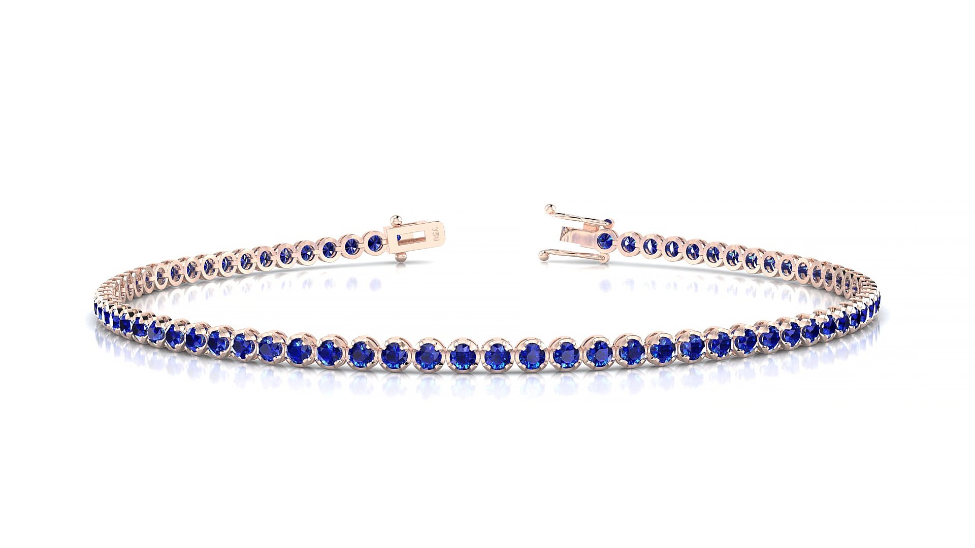Bengal | 18k Rose Gold 1.7 mm Round Natural Sapphire 15 cm Tennis Bracelet
