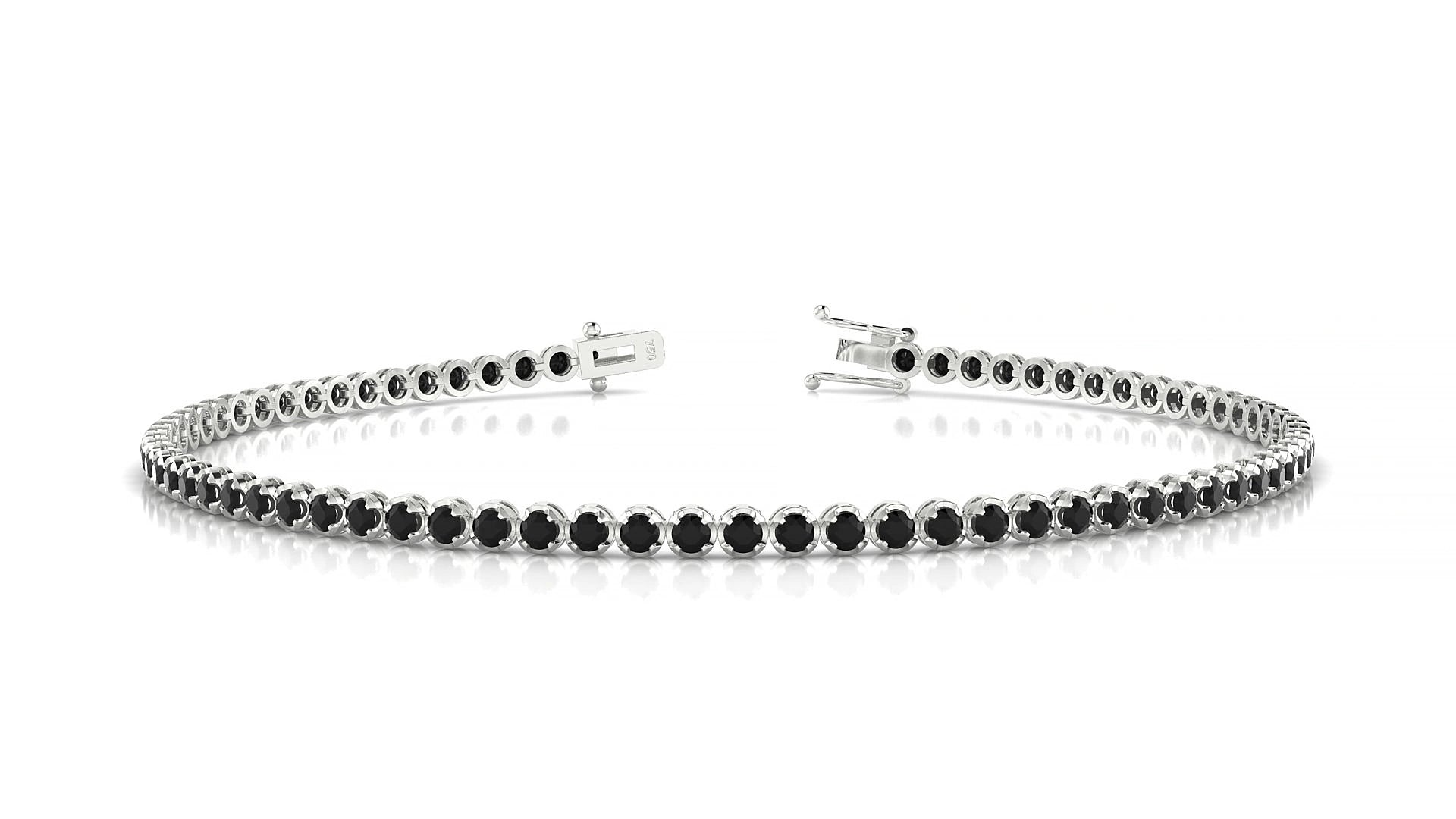 Bengal | 18k White Gold 1.7 mm Round Natural Black Diamond 16 cm Tennis Bracelet