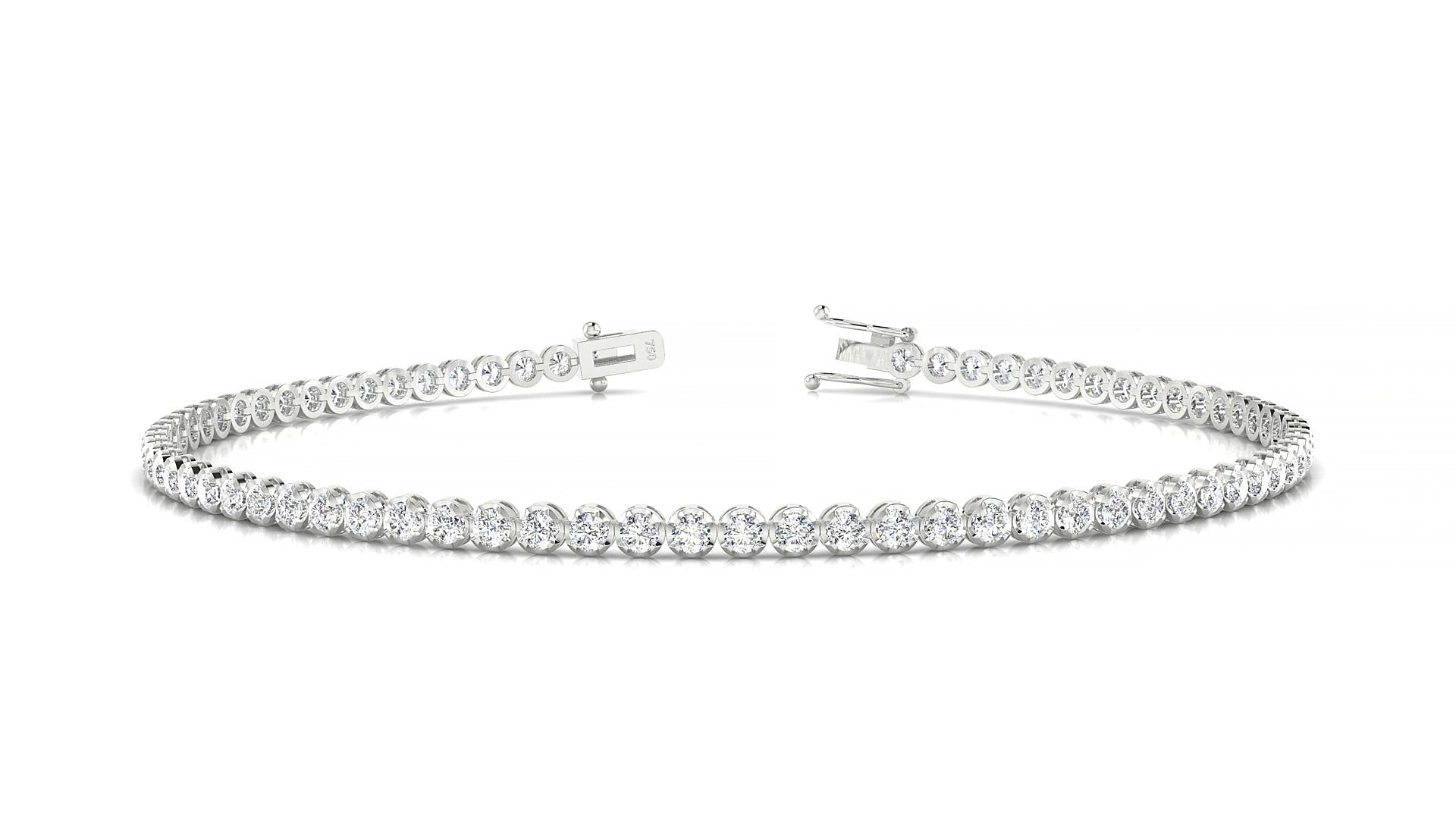 Bengal | 18k White Gold 1.7 mm Round Natural Diamond 16 cm Tennis Bracelet