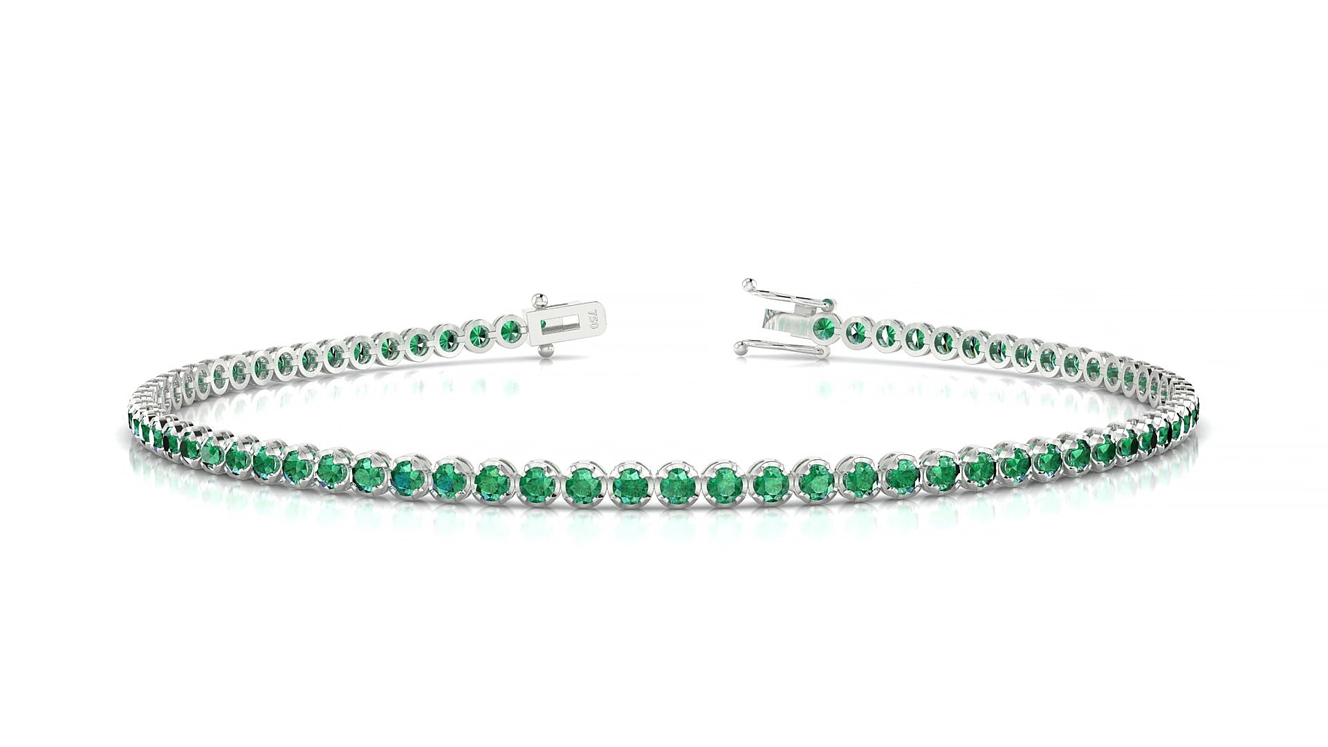 Bengal | 18k White Gold 1.7 mm Round Natural Emerald 15 cm Tennis Bracelet