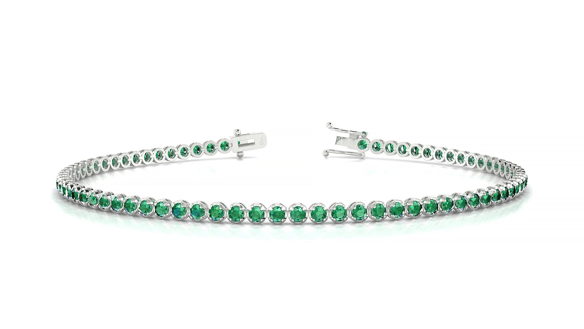 Bengal | 18k White Gold 1.7 mm Round Natural Emerald Tennis Bracelet