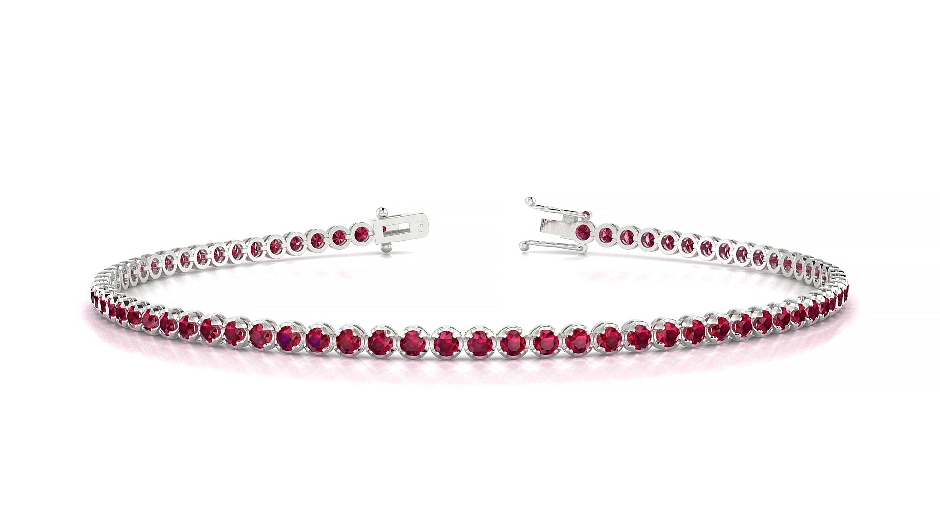 Bengal | 18k White Gold 1.7 mm Round Natural Ruby Tennis Bracelet
