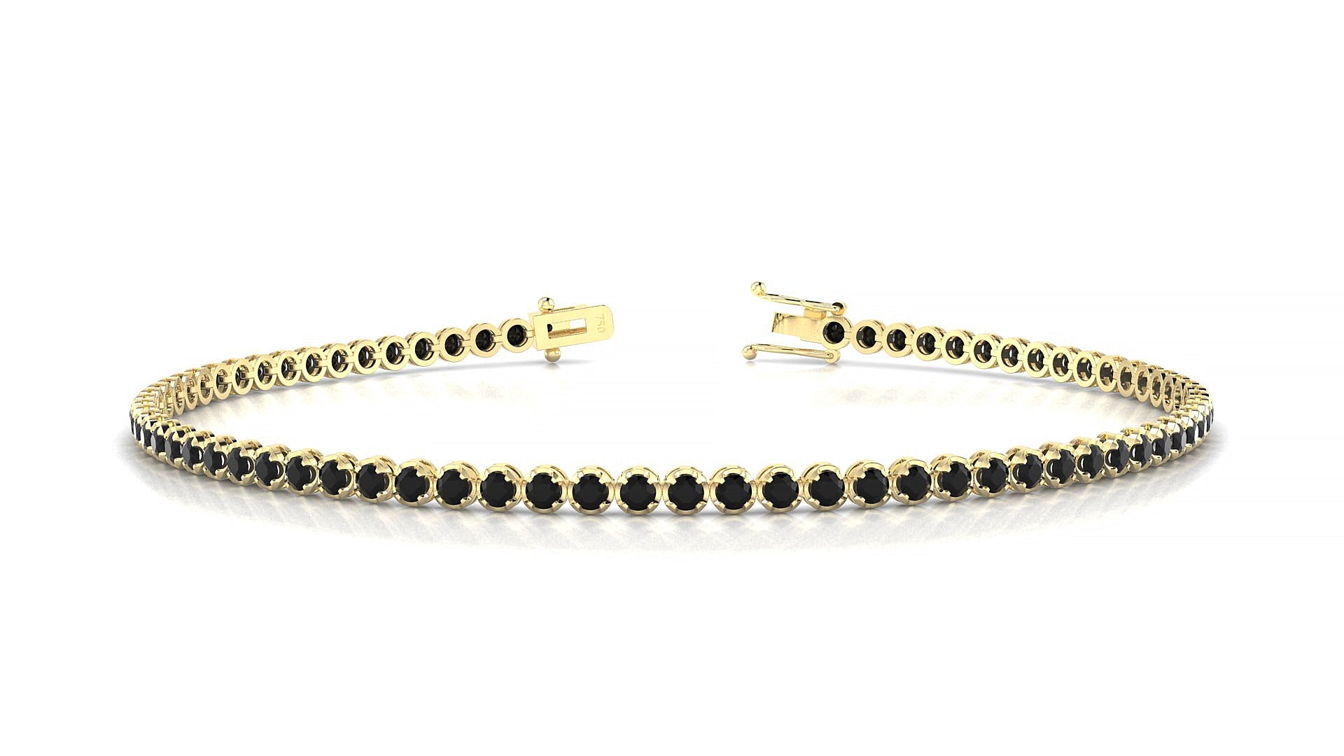 Bengal | 18k Yellow Gold 1.7 mm Round Natural Black Diamond Tennis Bracelet