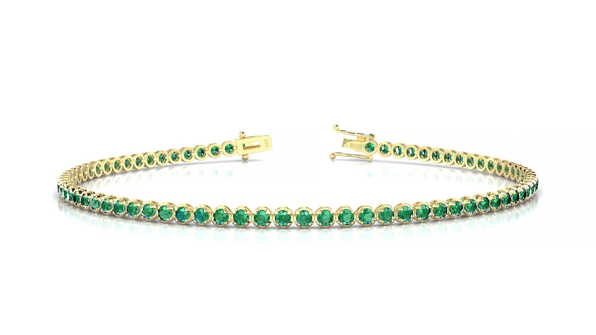 Bengal | 18k Yellow Gold 1.7 mm Round Natural Emerald 15 cm Tennis Bracelet