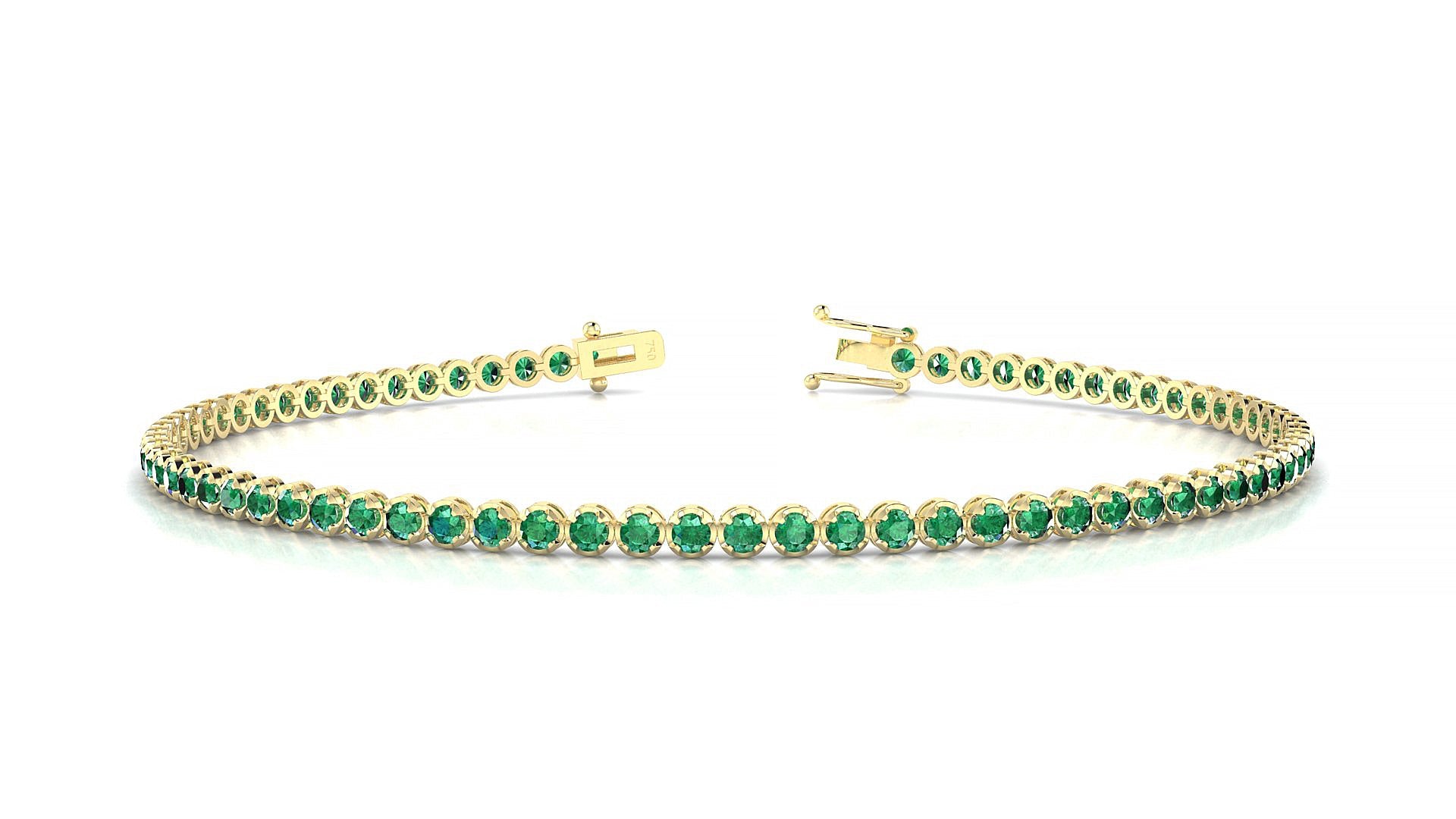 Bengal | 18k Yellow Gold 1.7 mm Round Natural Emerald Tennis Bracelet