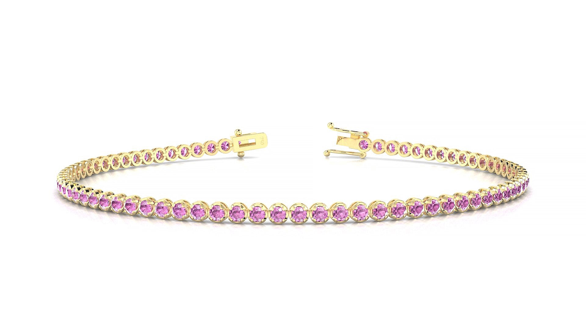 Bengal | 18k Yellow Gold 1.7 mm Round Natural Pink Sapphire Tennis Bracelet