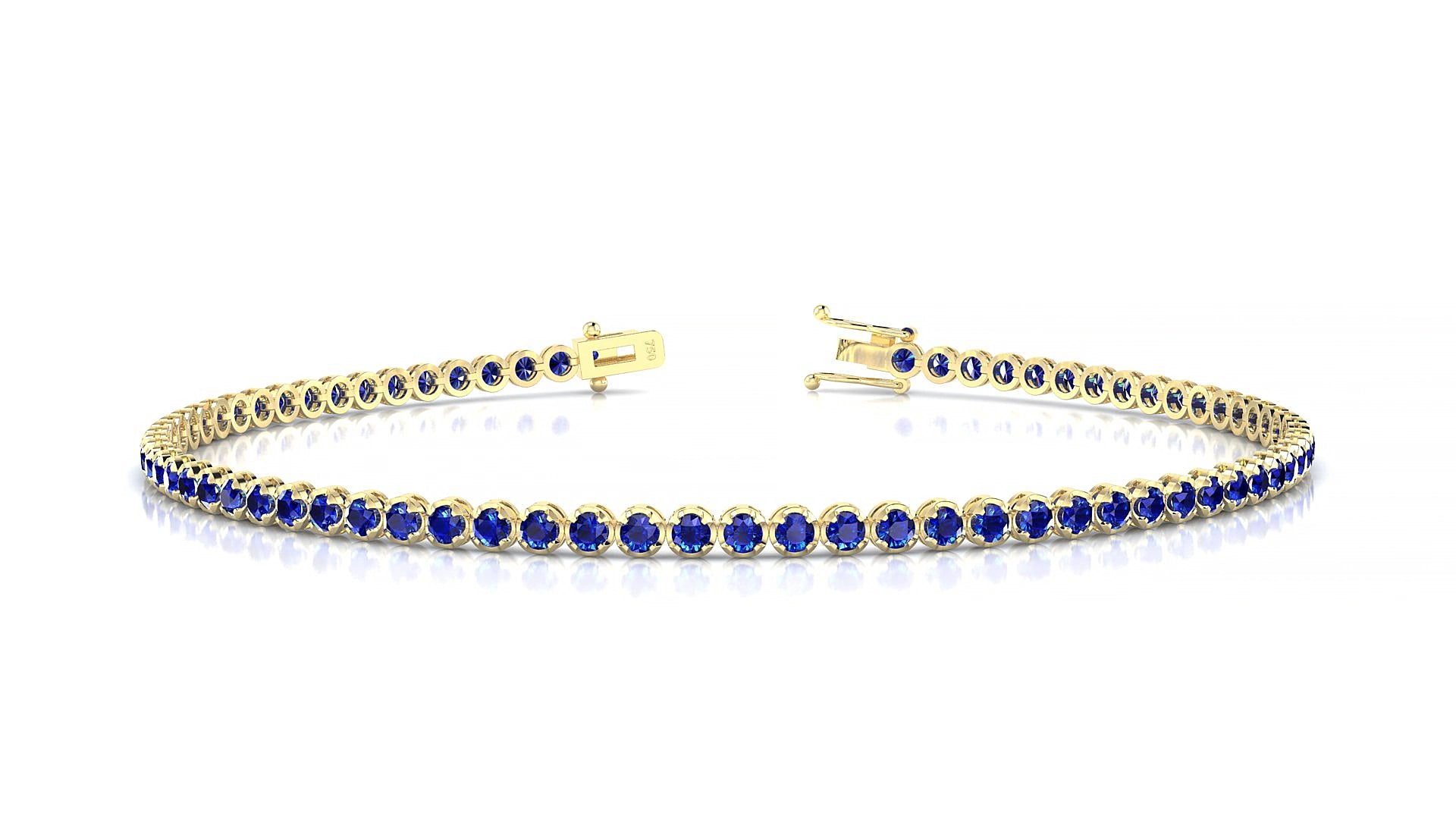 Bengal | 18k Yellow Gold 1.7 mm Round Natural Sapphire 16 cm Tennis Bracelet