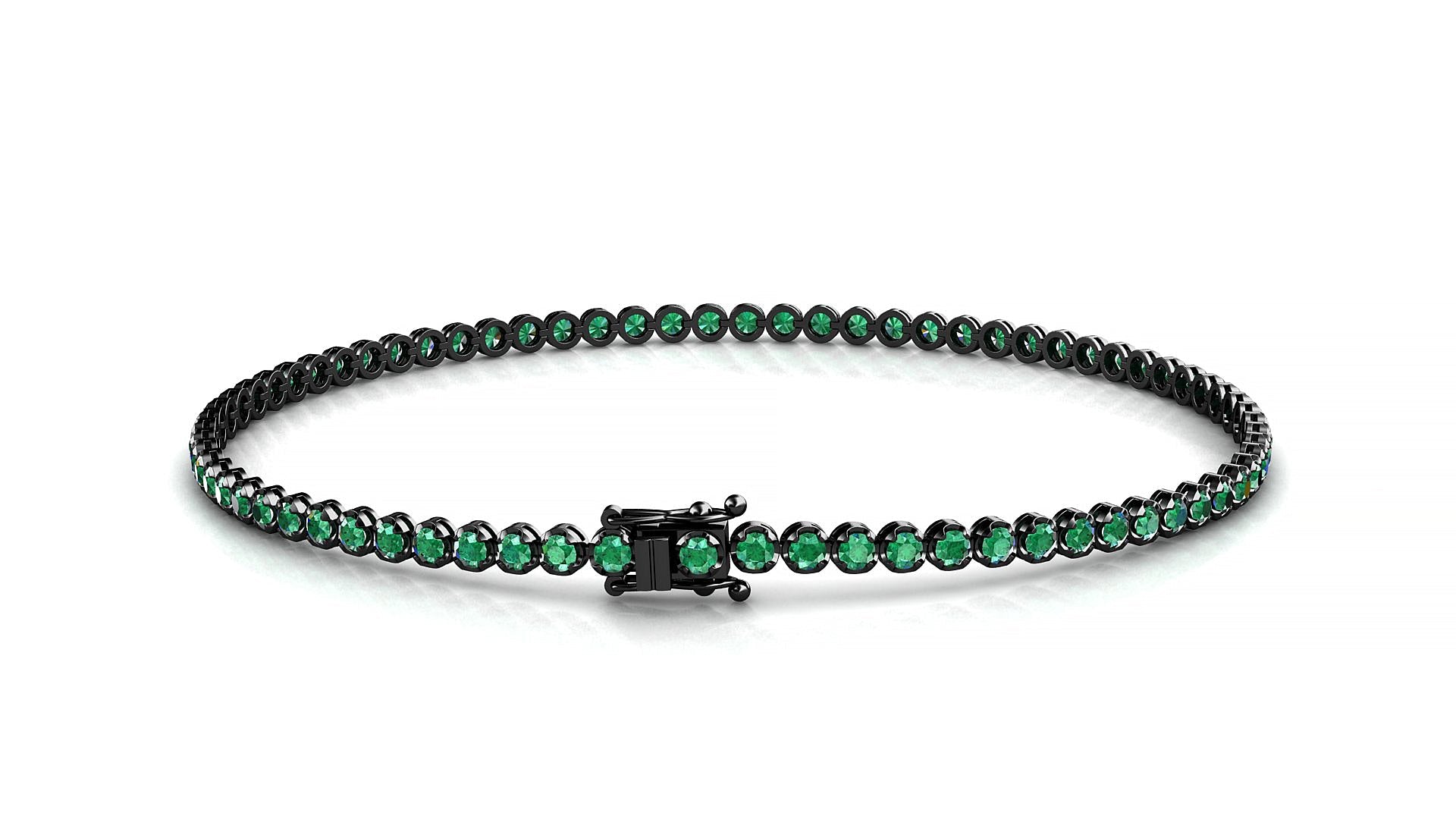 Bengal | 18k Black Gold 1.7 mm Round Natural Emerald Tennis Bracelet
