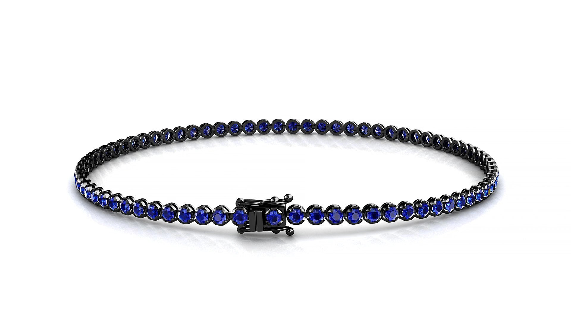 Bengal | 18k Black Gold 1.7 mm Round Natural Sapphire 16 cm Tennis Bracelet