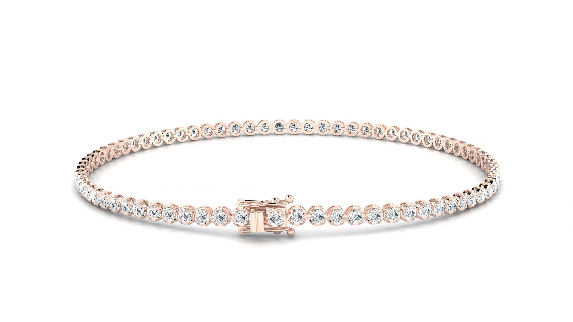 Bengal | 18k Rose Gold 1.7 mm Round Natural Diamond 16 cm Tennis Bracelet