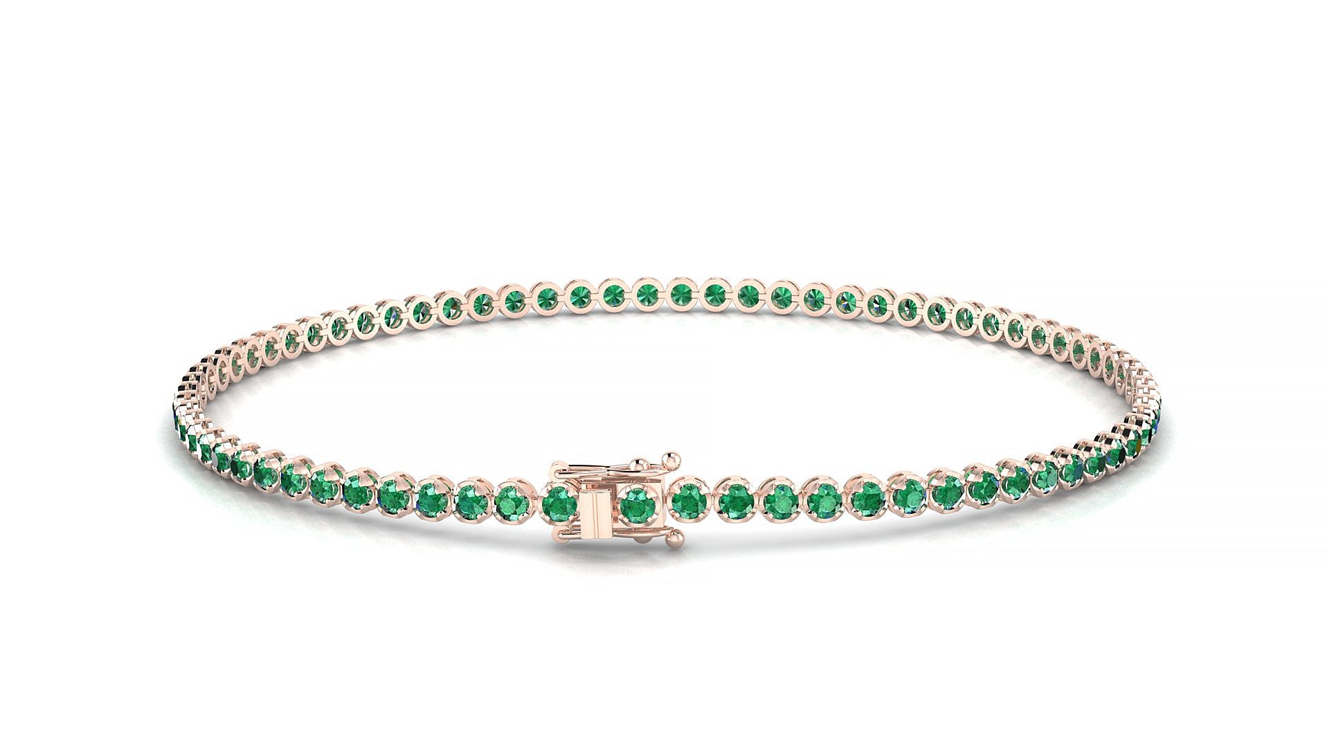 Bengal | 18k Rose Gold 1.7 mm Round Natural Emerald Tennis Bracelet