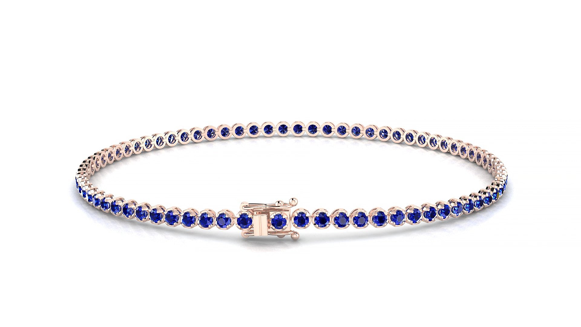 Bengal | 18k Rose Gold 1.7 mm Round Natural Sapphire 16 cm Tennis Bracelet