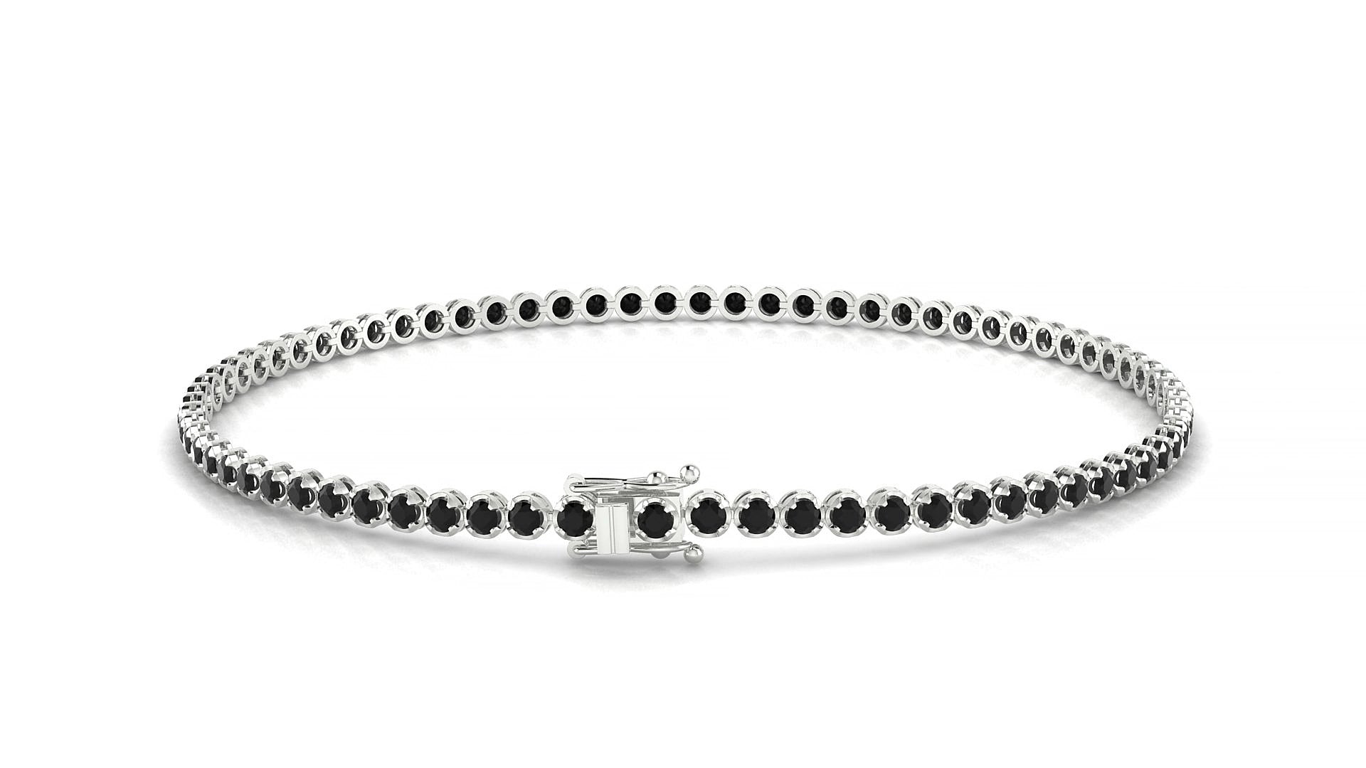 Bengal | 18k White Gold 1.7 mm Round Natural Black Diamond 16 cm Tennis Bracelet
