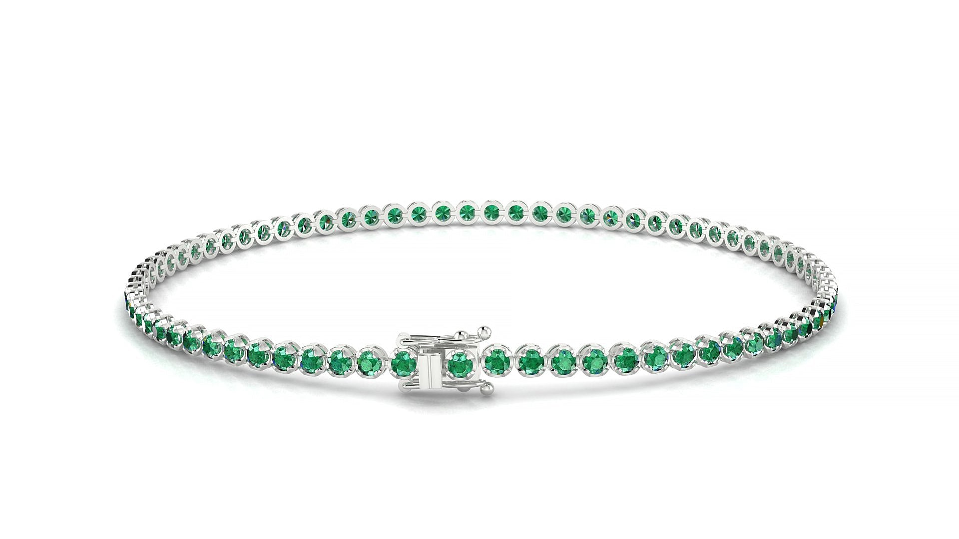 Bengal | 18k White Gold 1.7 mm Round Natural Emerald Tennis Bracelet