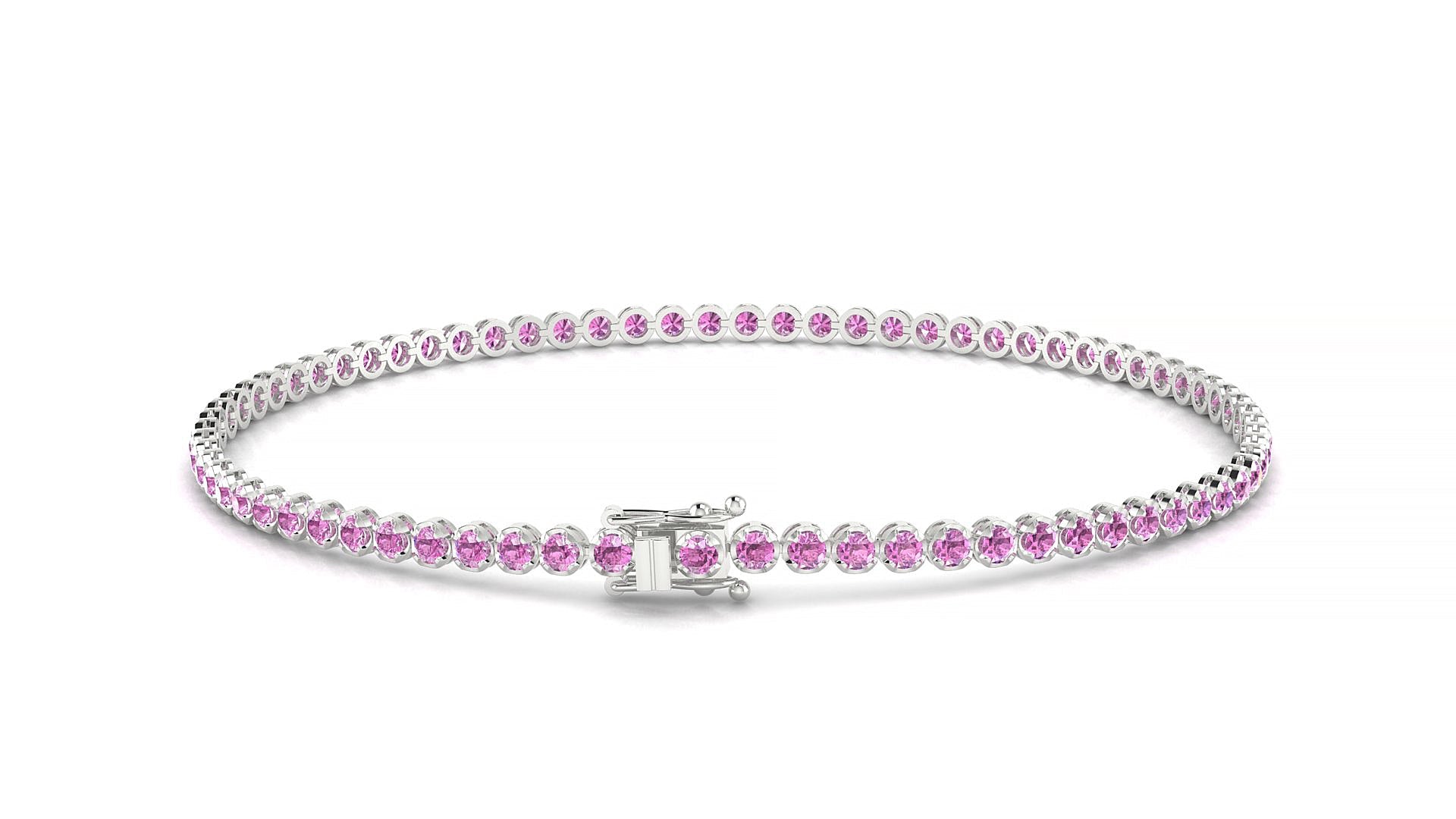 Bengal | 18k White Gold 1.7 mm Round Natural Pink Sapphire Tennis Bracelet