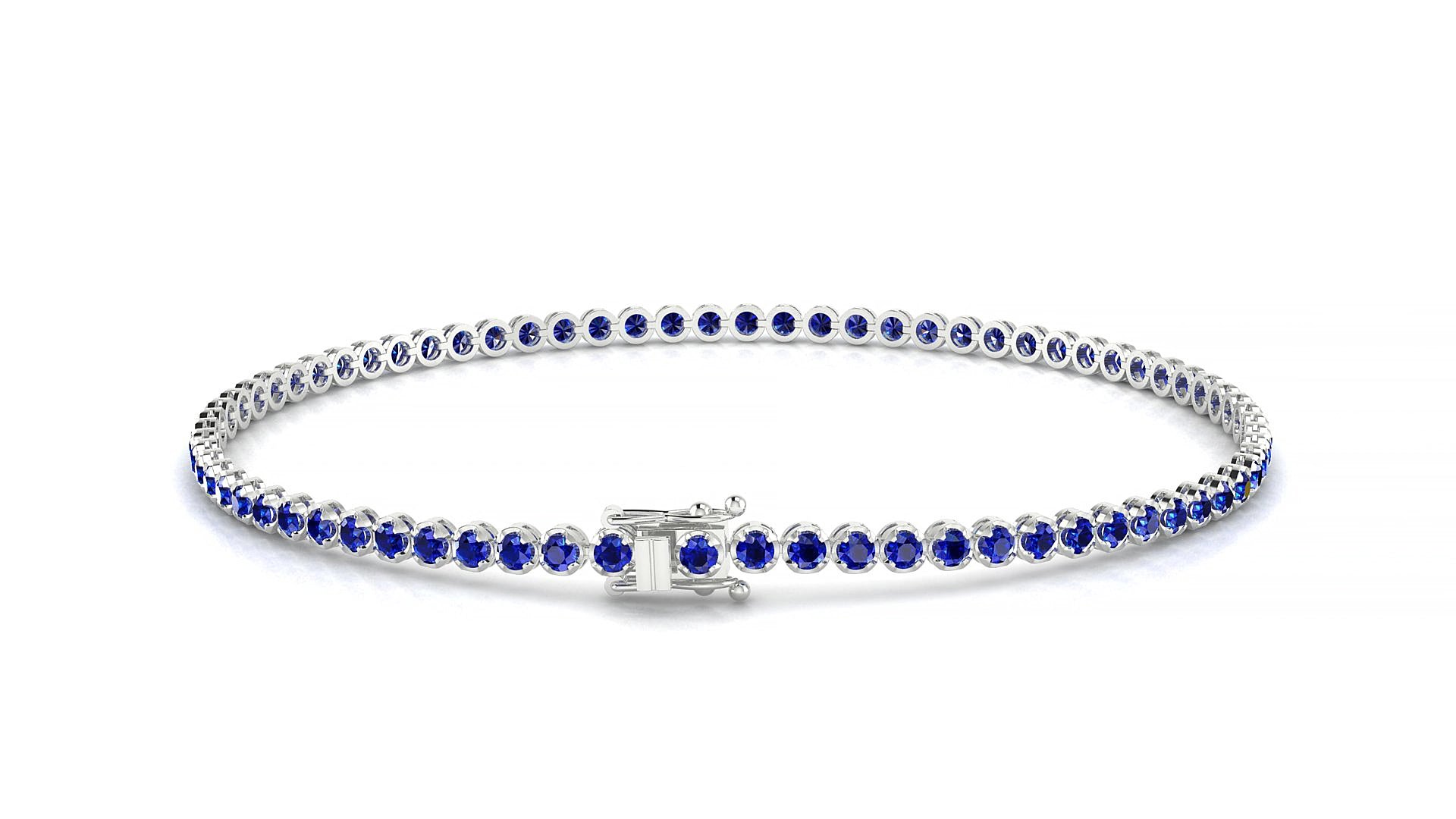 Bengal | 18k White Gold 1.7 mm Round Natural Sapphire 15 cm Tennis Bracelet