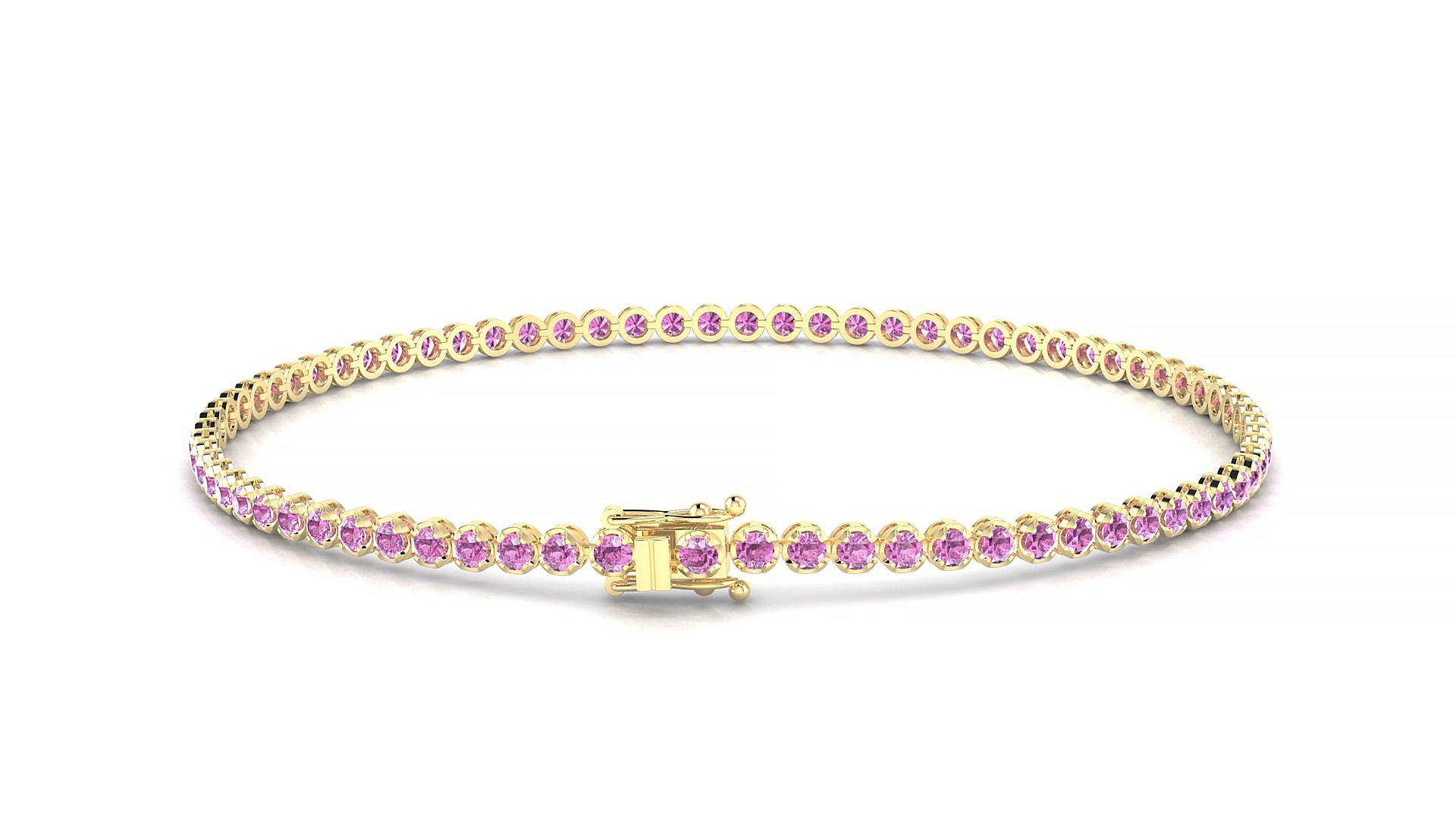 Bengal | 18k Yellow Gold 1.7 mm Round Natural Pink Sapphire Tennis Bracelet
