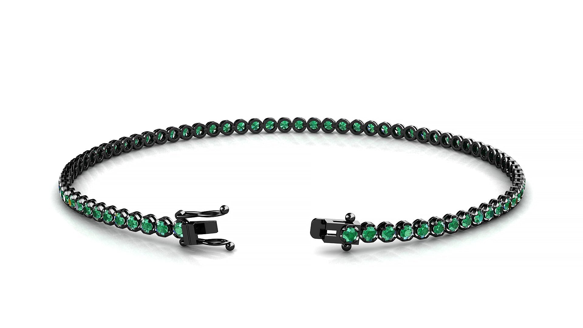 Bengal | 18k Black Gold 1.7 mm Round Natural Emerald Tennis Bracelet