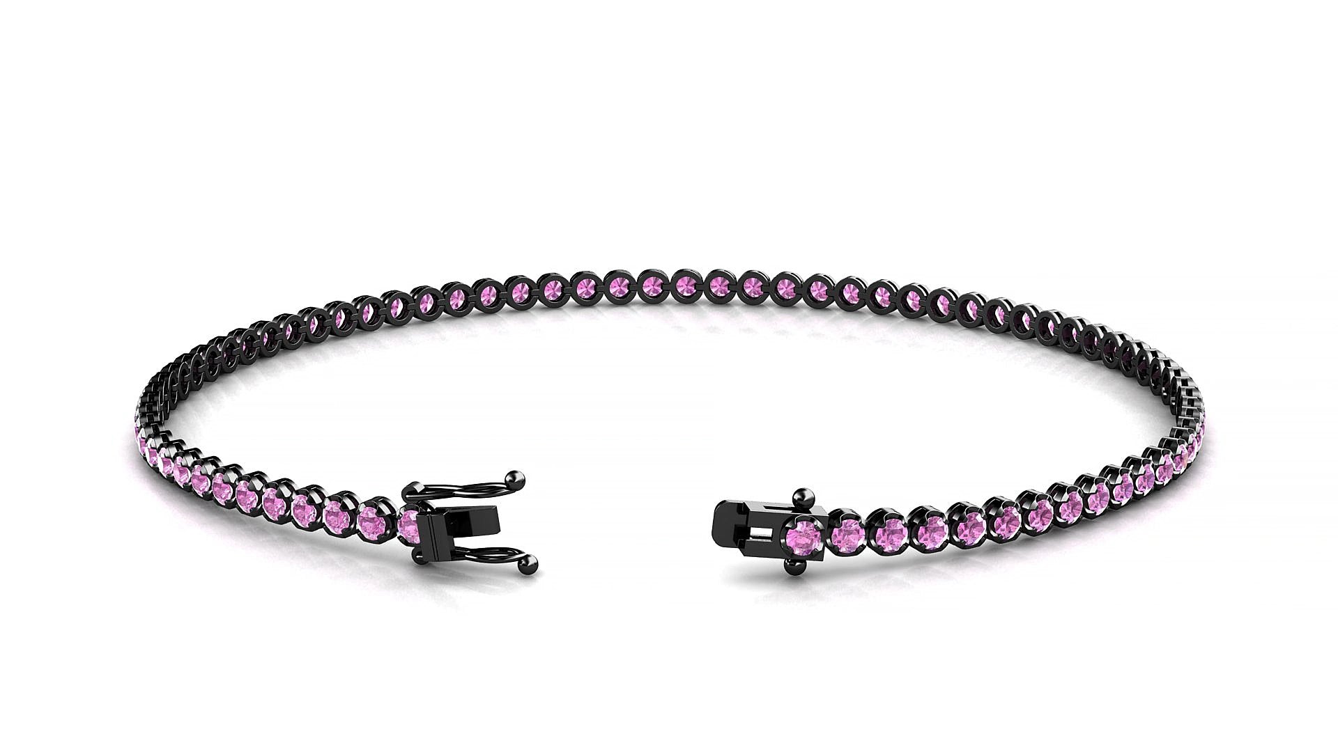 Bengal | 18k Black Gold 1.7 mm Round Natural Pink Sapphire 20 cm Tennis Bracelet