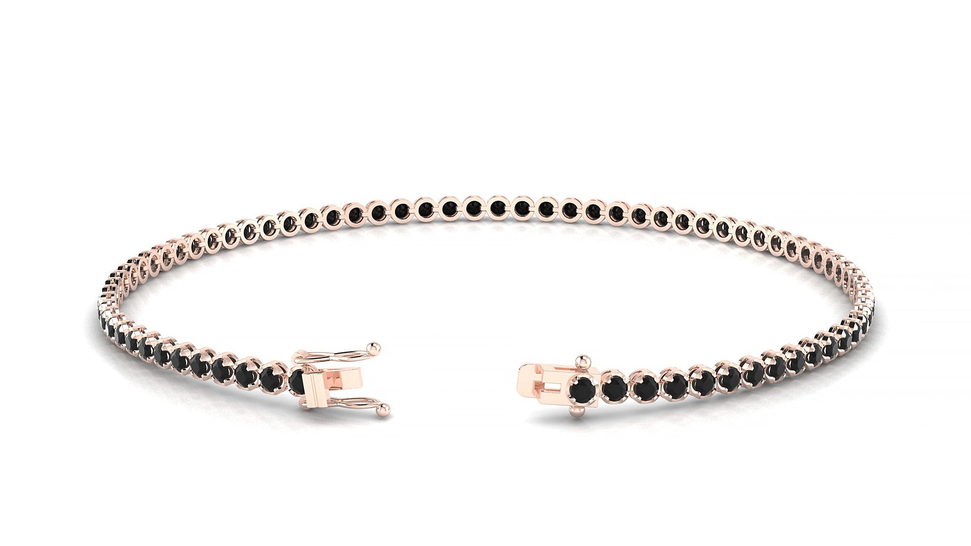 Bengal | 18k Rose Gold 1.7 mm Round Natural Black Diamond 17 cm Tennis Bracelet