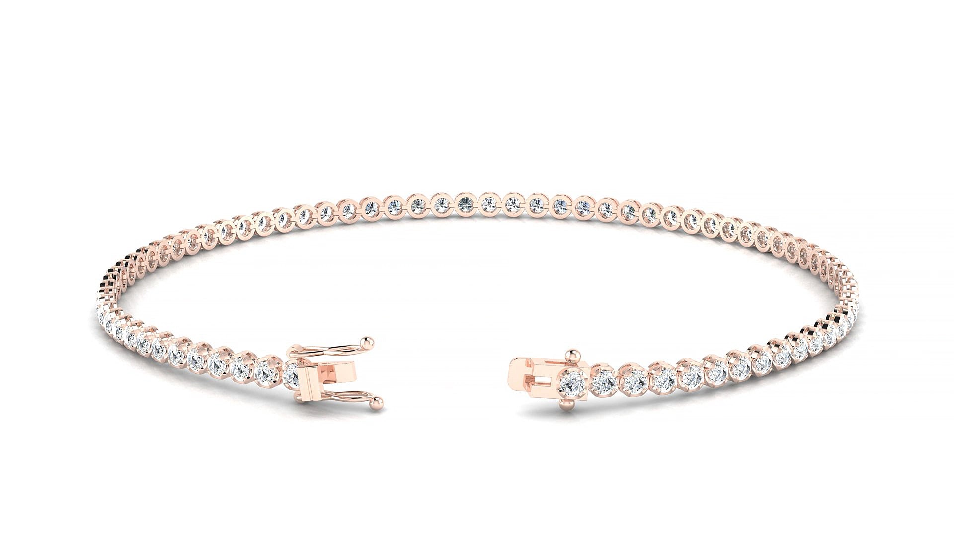 Bengal | 18k Rose Gold 1.7 mm Round Natural Diamond 16 cm Tennis Bracelet