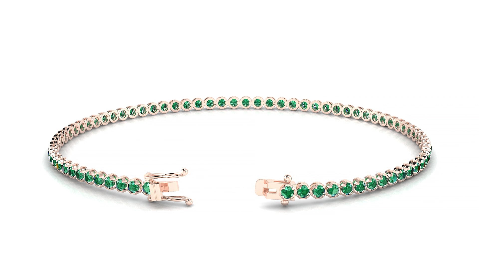 Bengal | 18k Rose Gold 1.7 mm Round Natural Emerald 20 cm Tennis Bracelet