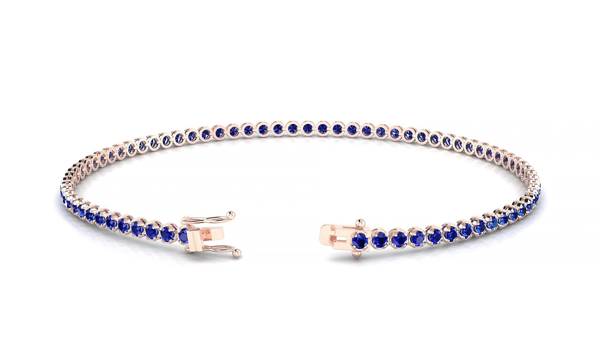 Bengal | 18k Rose Gold 1.7 mm Round Natural Sapphire 20 cm Tennis Bracelet