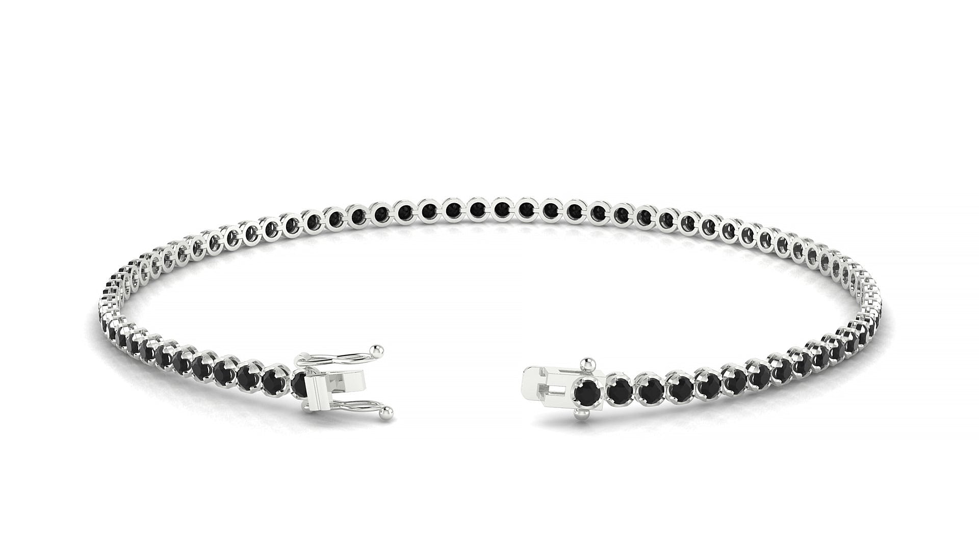 Bengal | 18k White Gold 1.7 mm Round Natural Black Diamond Tennis Bracelet