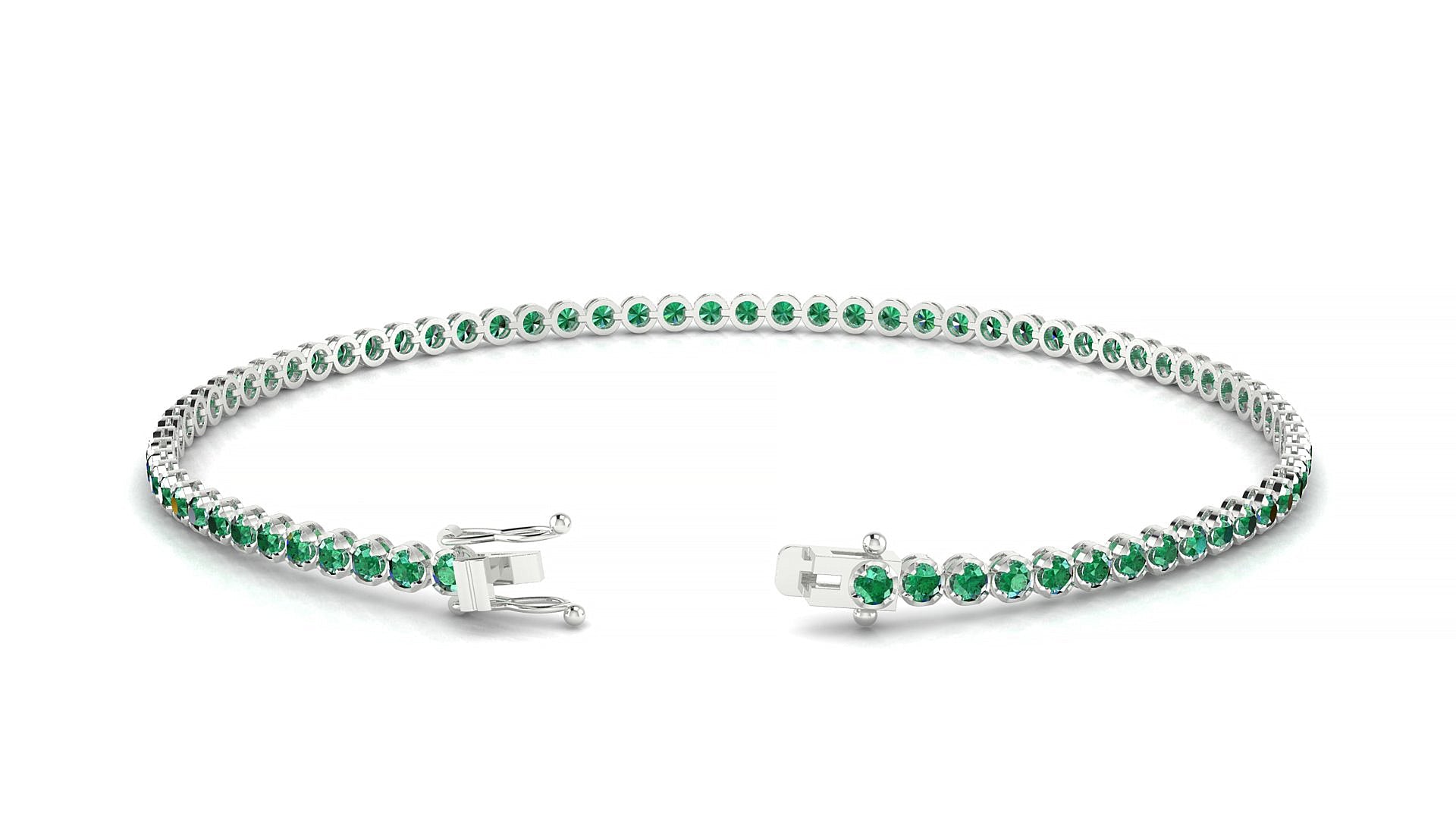 Bengal | 18k White Gold 1.7 mm Round Natural Emerald Tennis Bracelet