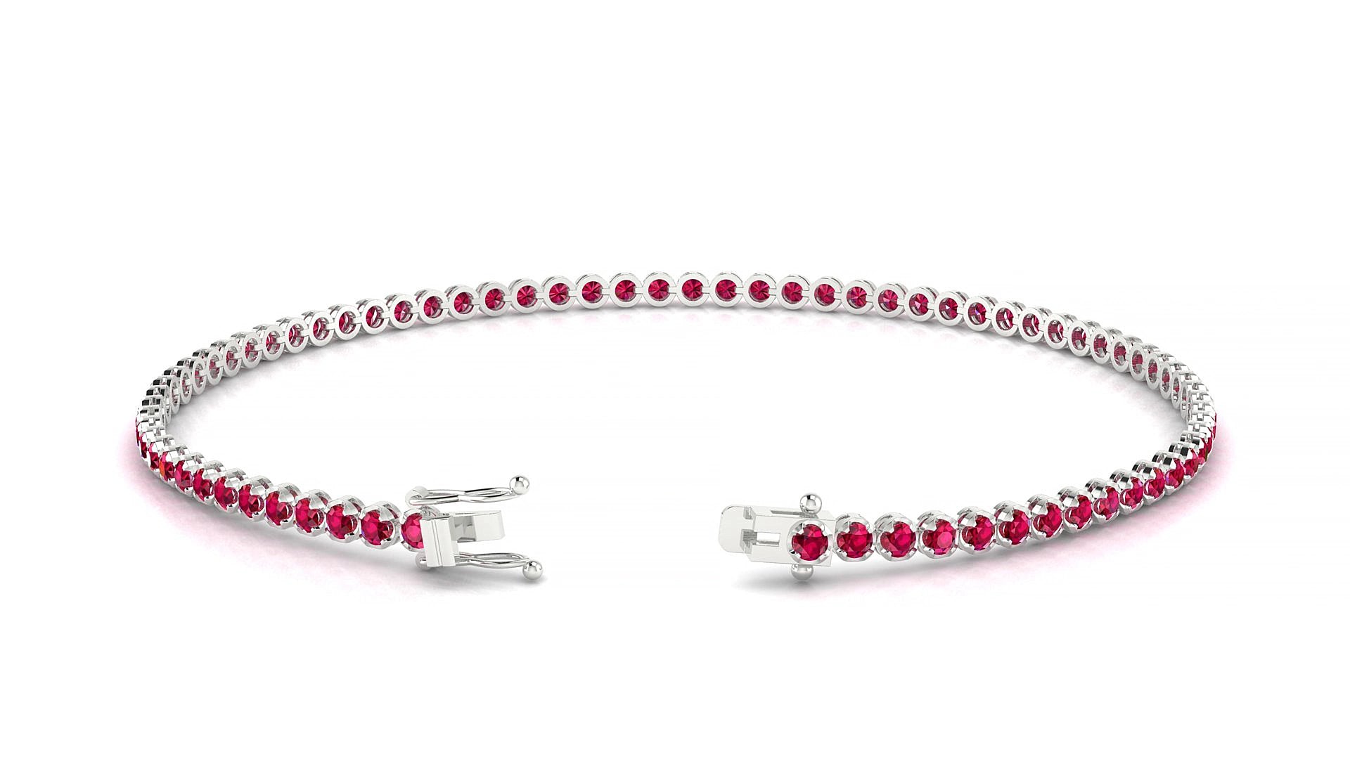 Bengal | 18k White Gold 1.7 mm Round Natural Ruby 17 cm Tennis Bracelet