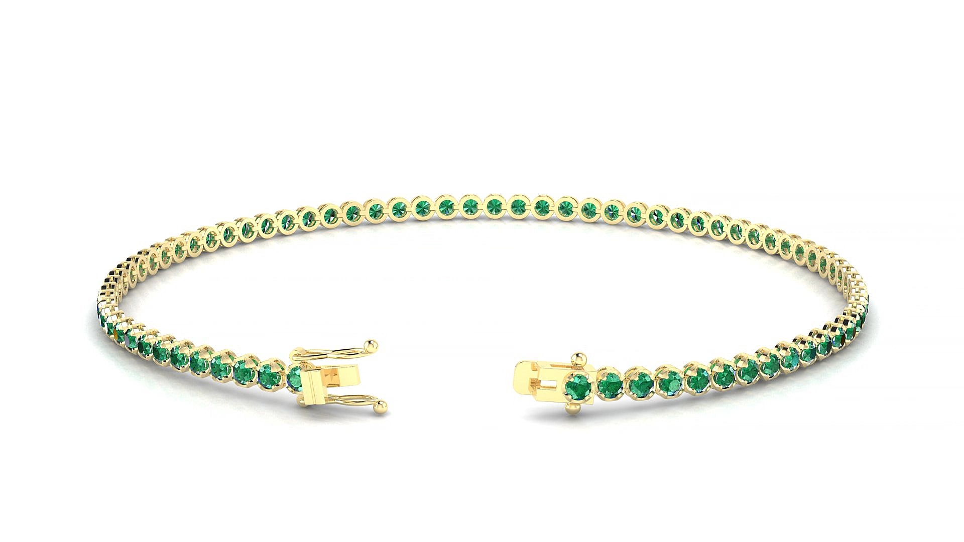 Bengal | 18k Yellow Gold 1.7 mm Round Natural Emerald 15 cm Tennis Bracelet