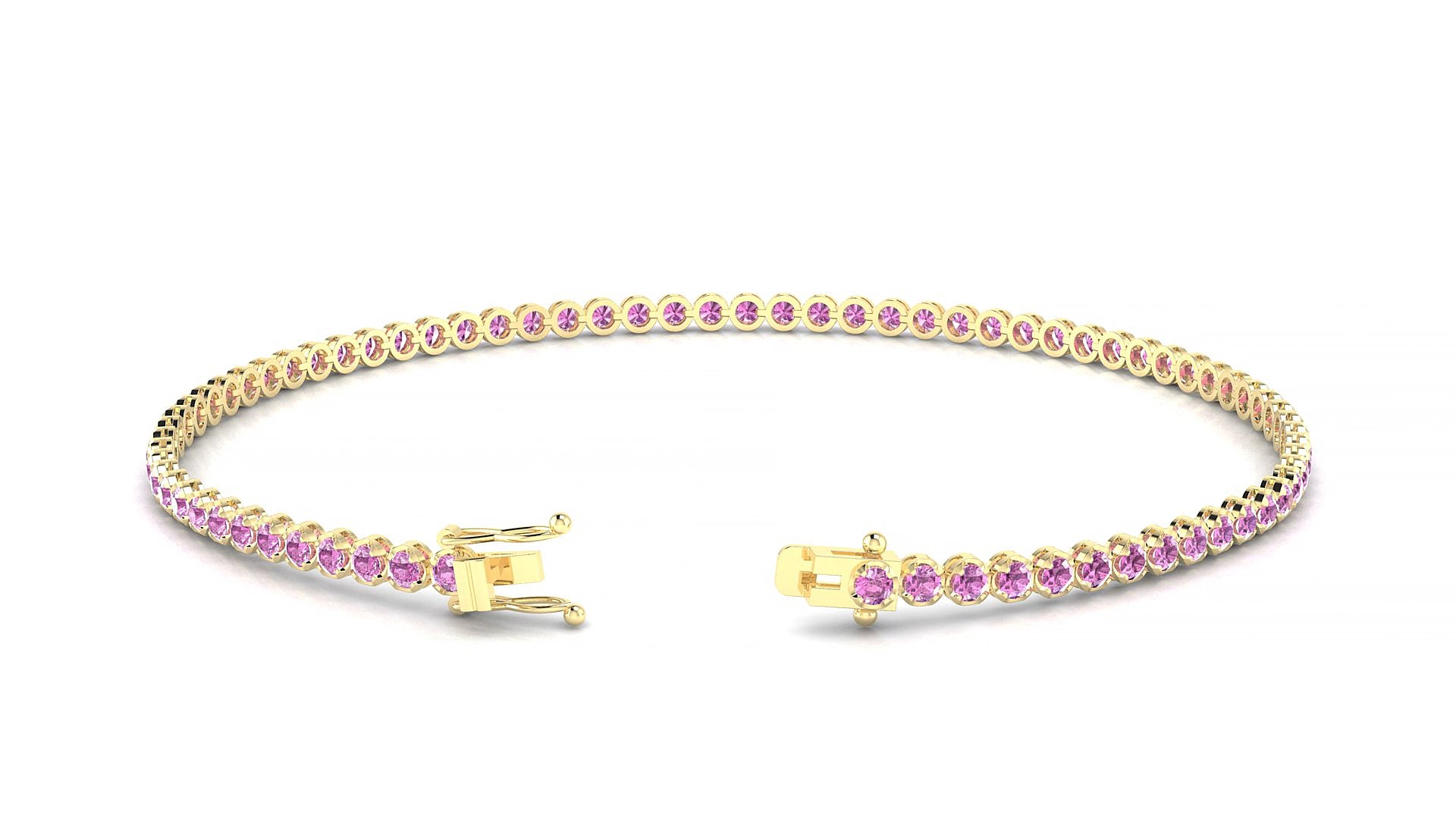 Bengal | 18k Yellow Gold 1.7 mm Round Natural Pink Sapphire 15 cm Tennis Bracelet