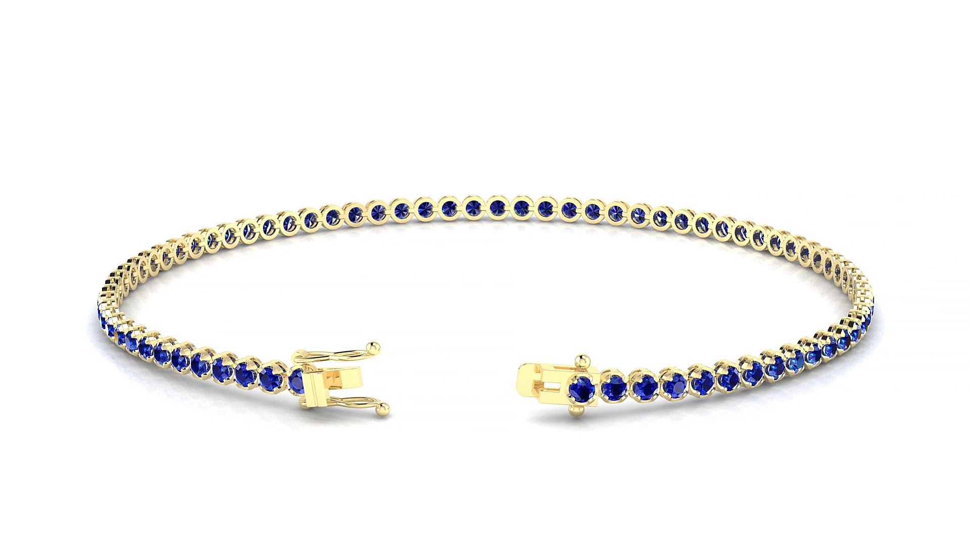 Bengal | 18k Yellow Gold 1.7 mm Round Natural Sapphire 15 cm Tennis Bracelet