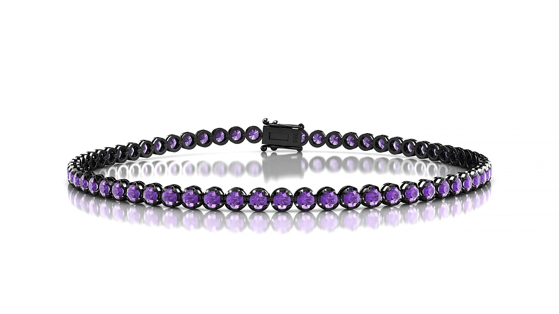 Bengal | 18k Black Gold 2 mm Round Natural Amethyst Tennis Bracelet
