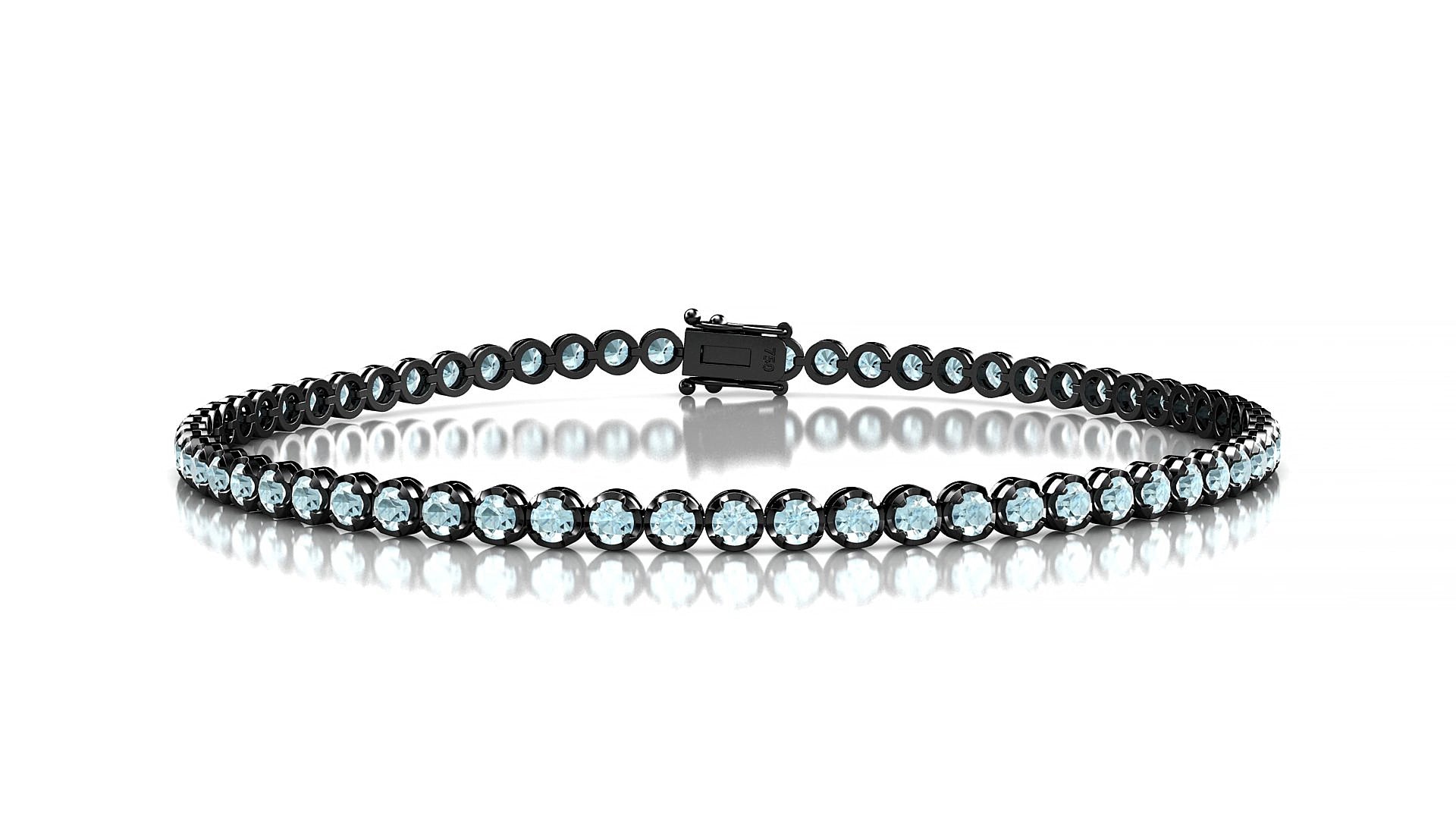 Bengal | 18k Black Gold 2 mm Round Natural Aquamarine 15 cm Tennis Bracelet