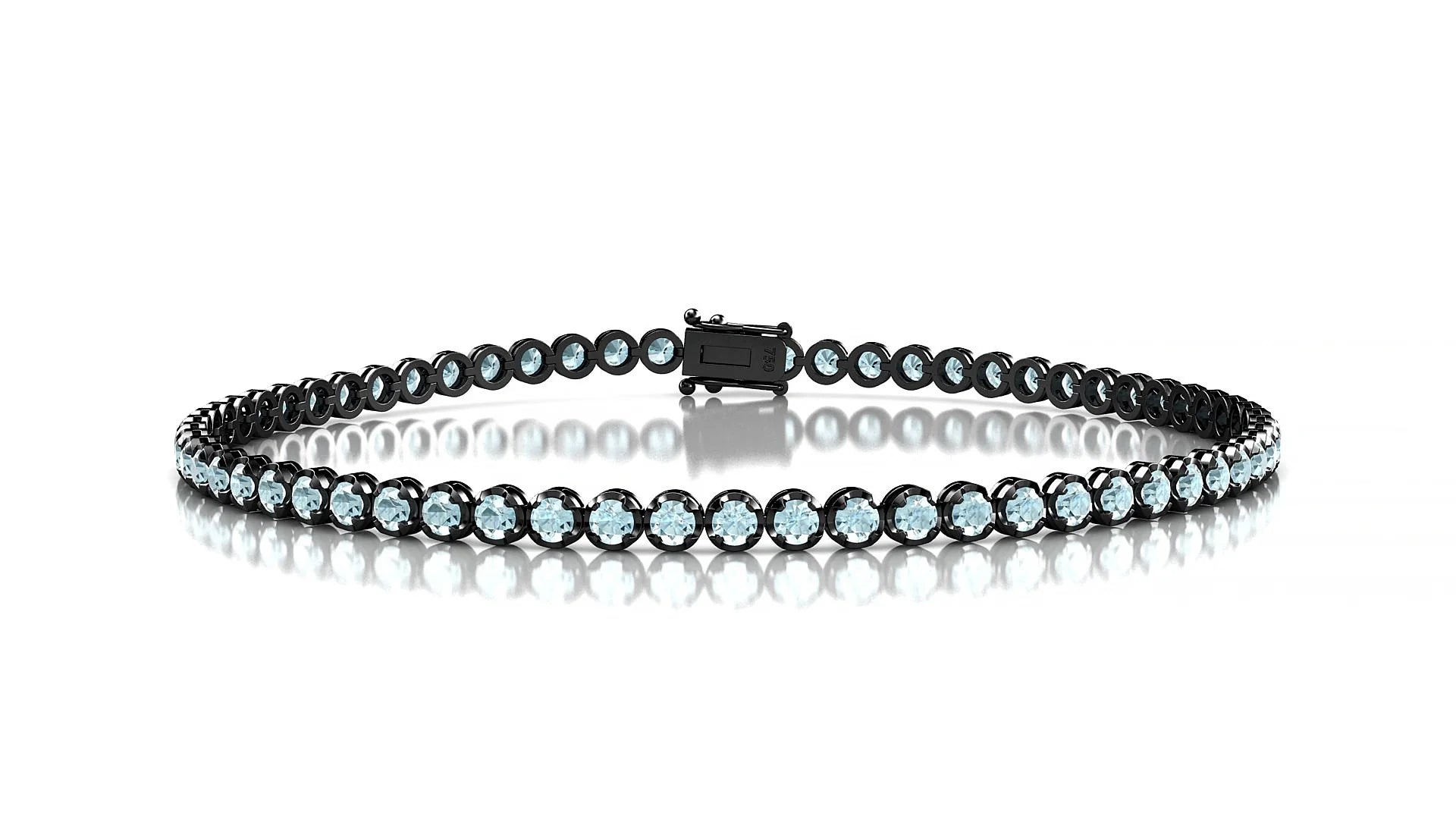 Bengal | 18k Black Gold 2 mm Round Natural Aquamarine Tennis Bracelet