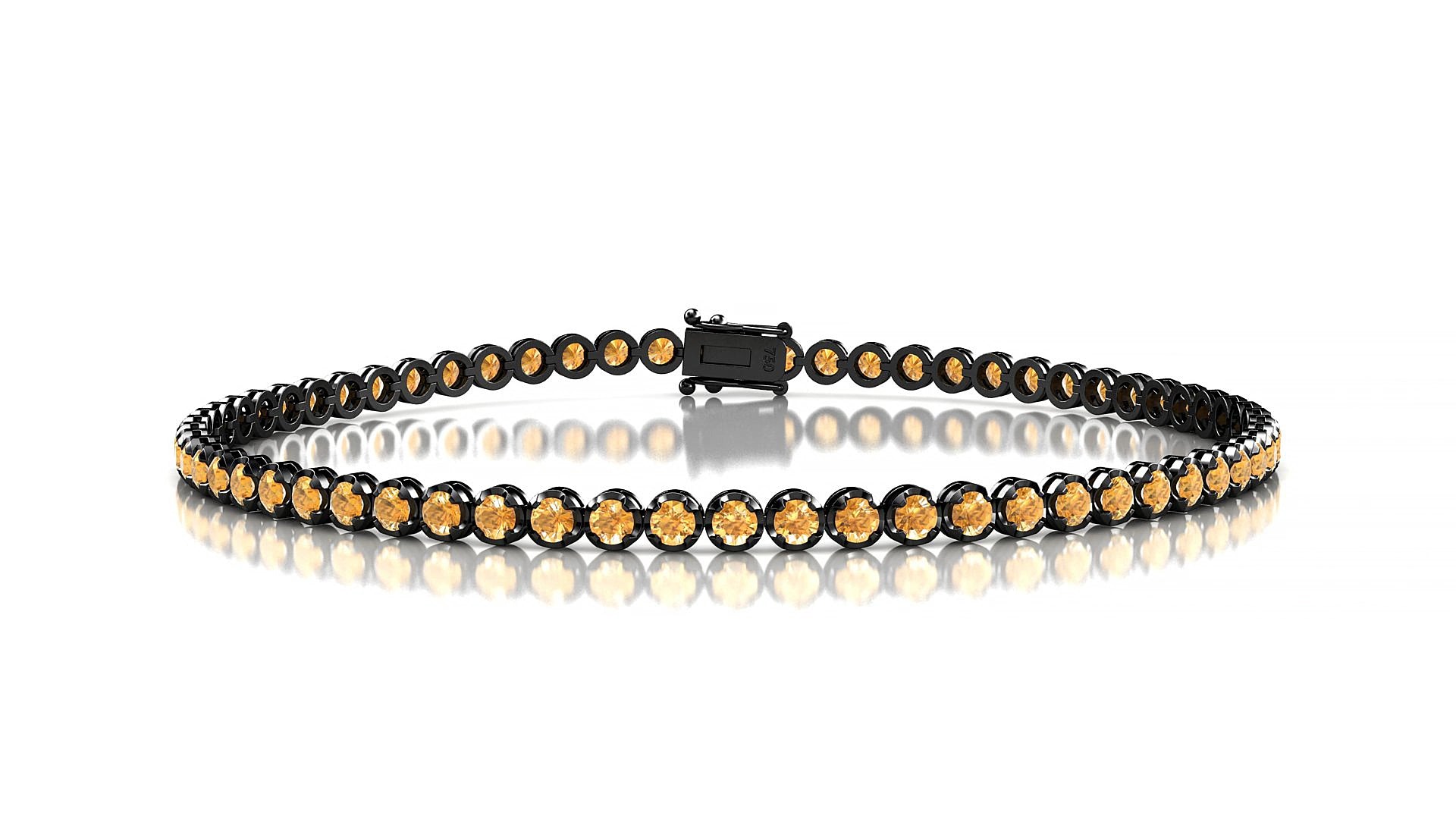Bengal | 18k Black Gold 2 mm Round Natural Citrine 16 cm Tennis Bracelet