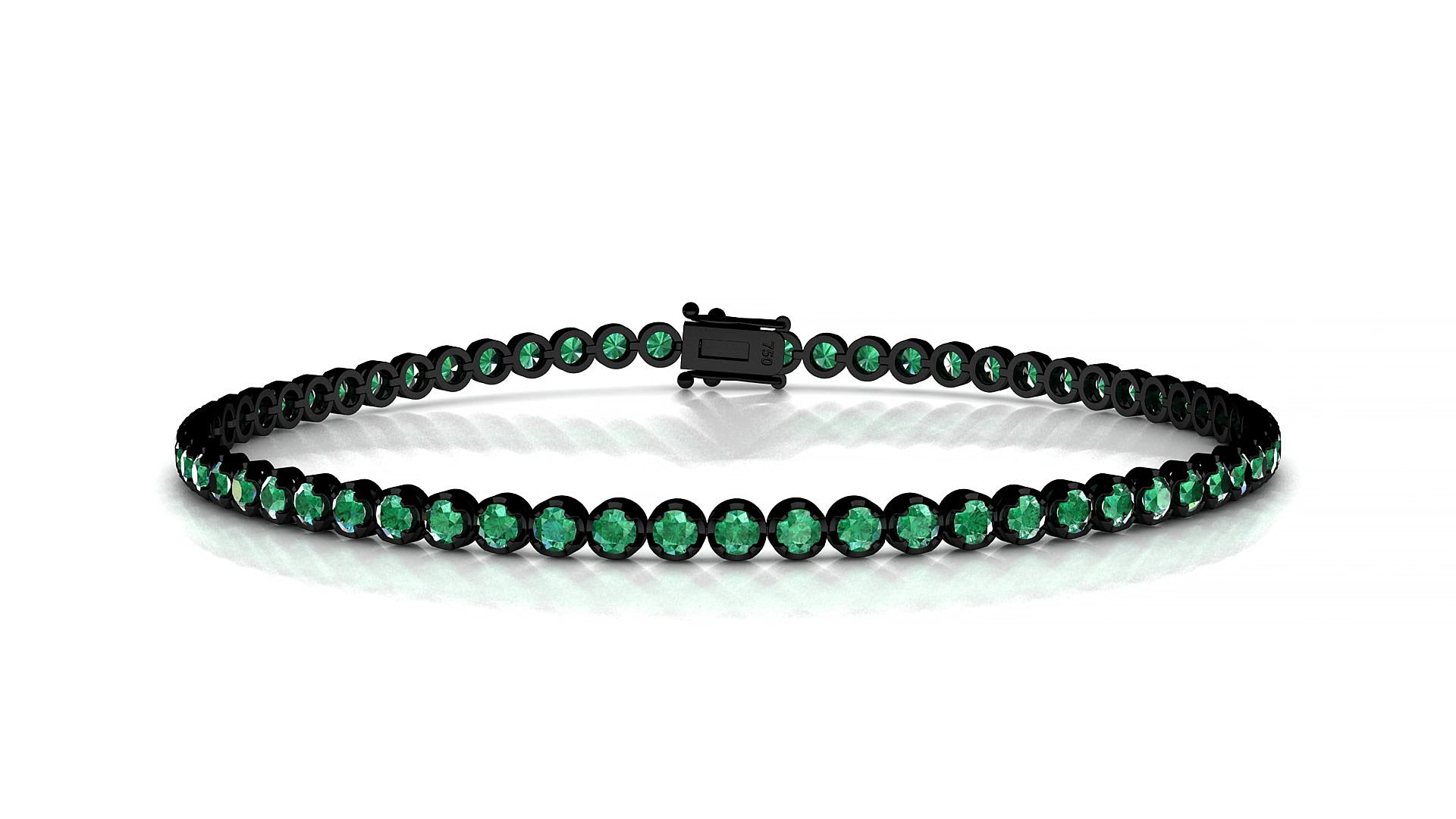 Bengal | 18k Black Gold 2 mm Round Natural Emerald 20 cm Tennis Bracelet