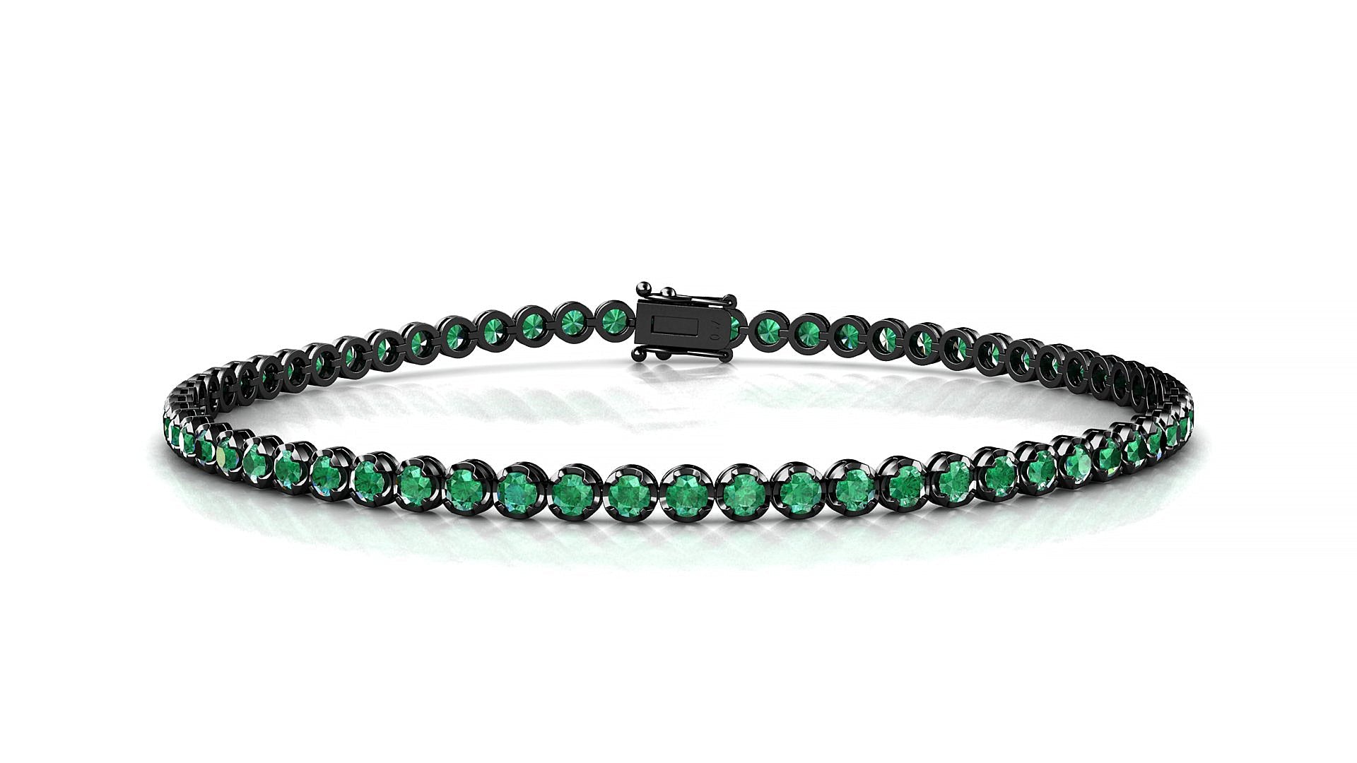 Bengal | 18k Black Gold 2 mm Round Natural Emerald Tennis Bracelet