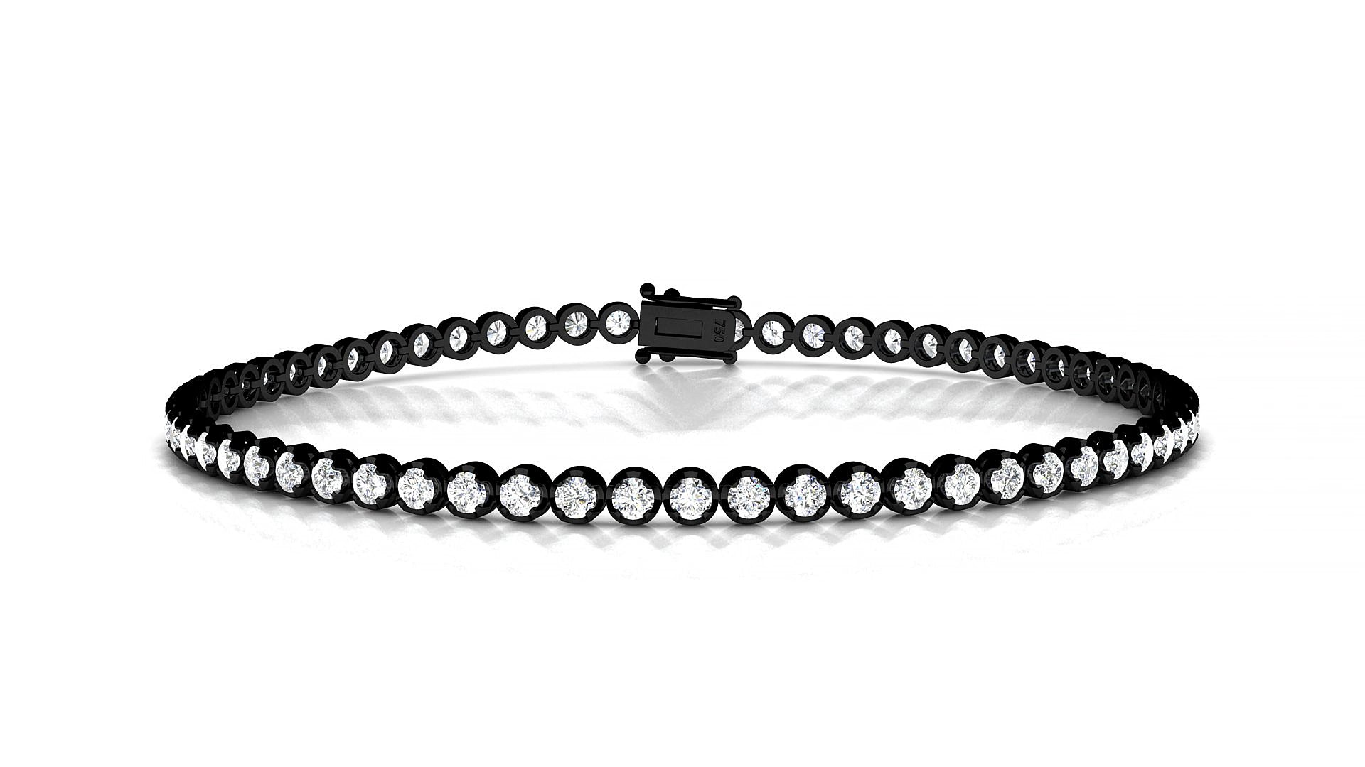 Bengal | 18k Black Gold 2 mm Round Lab-Grown Diamond 18 cm Tennis Bracelet