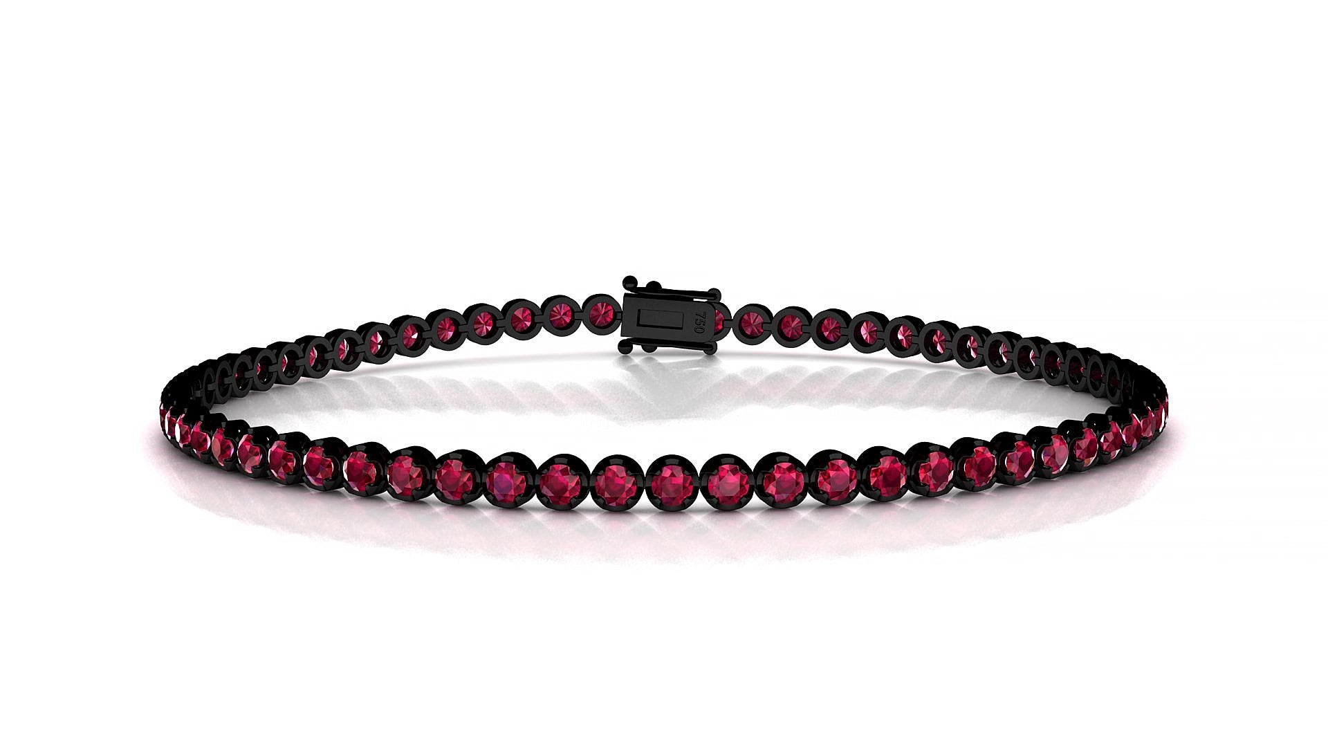 Bengal | 18k Black Gold 2 mm Round Natural Ruby 20 cm Tennis Bracelet
