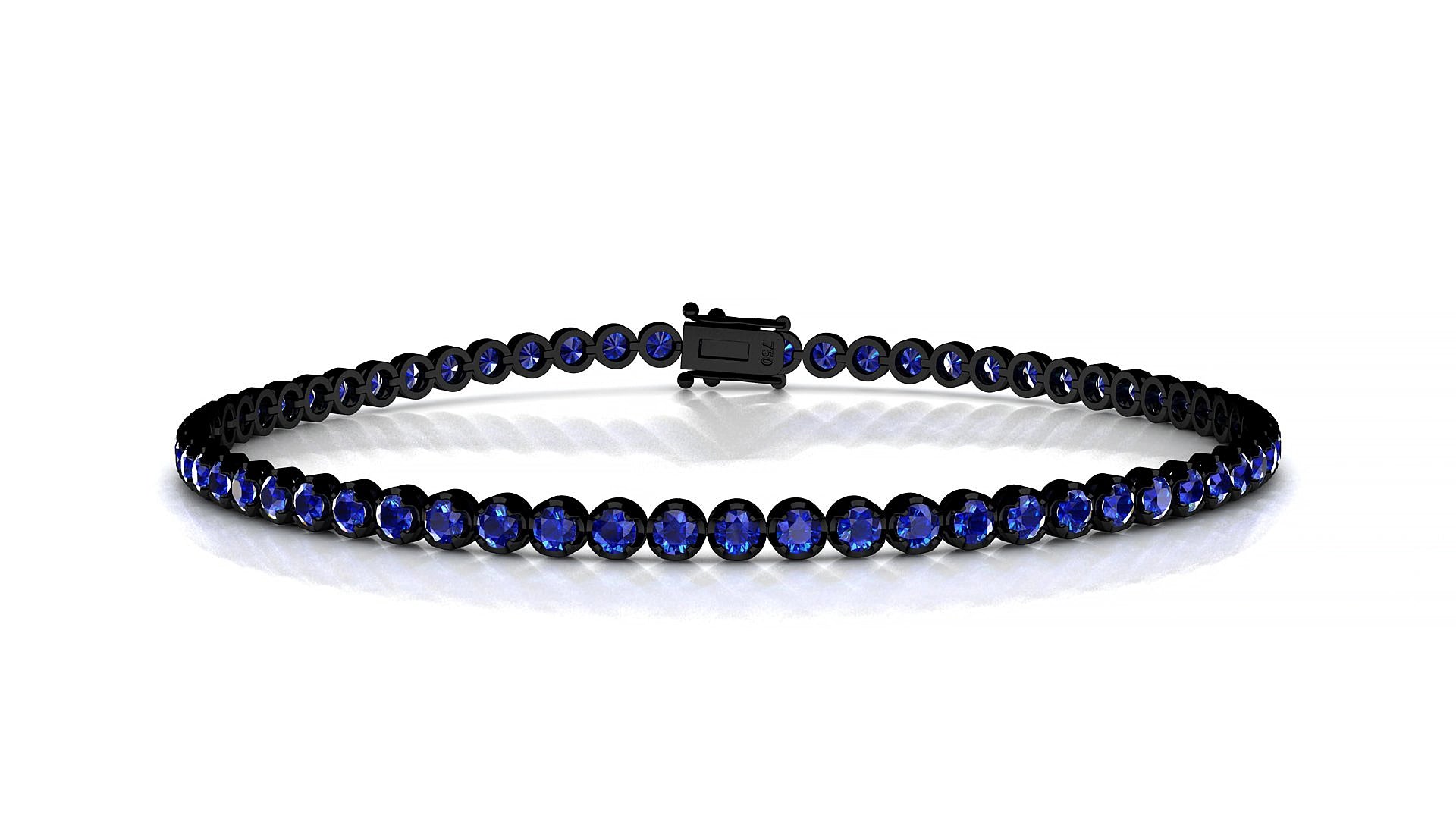 Bengal | 18k Black Gold 2 mm Round Natural Sapphire 16 cm Tennis Bracelet