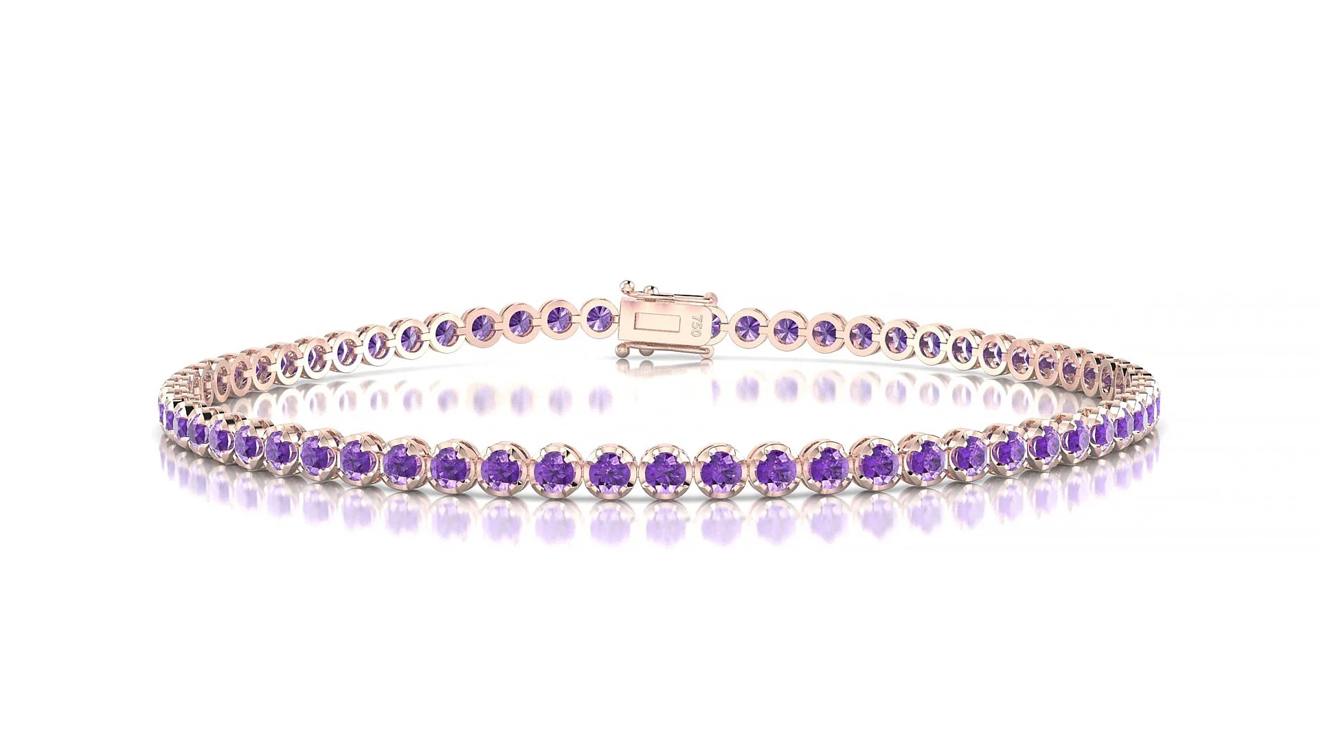 Bengal | 18k Rose Gold 2 mm Round Natural Amethyst Tennis Bracelet