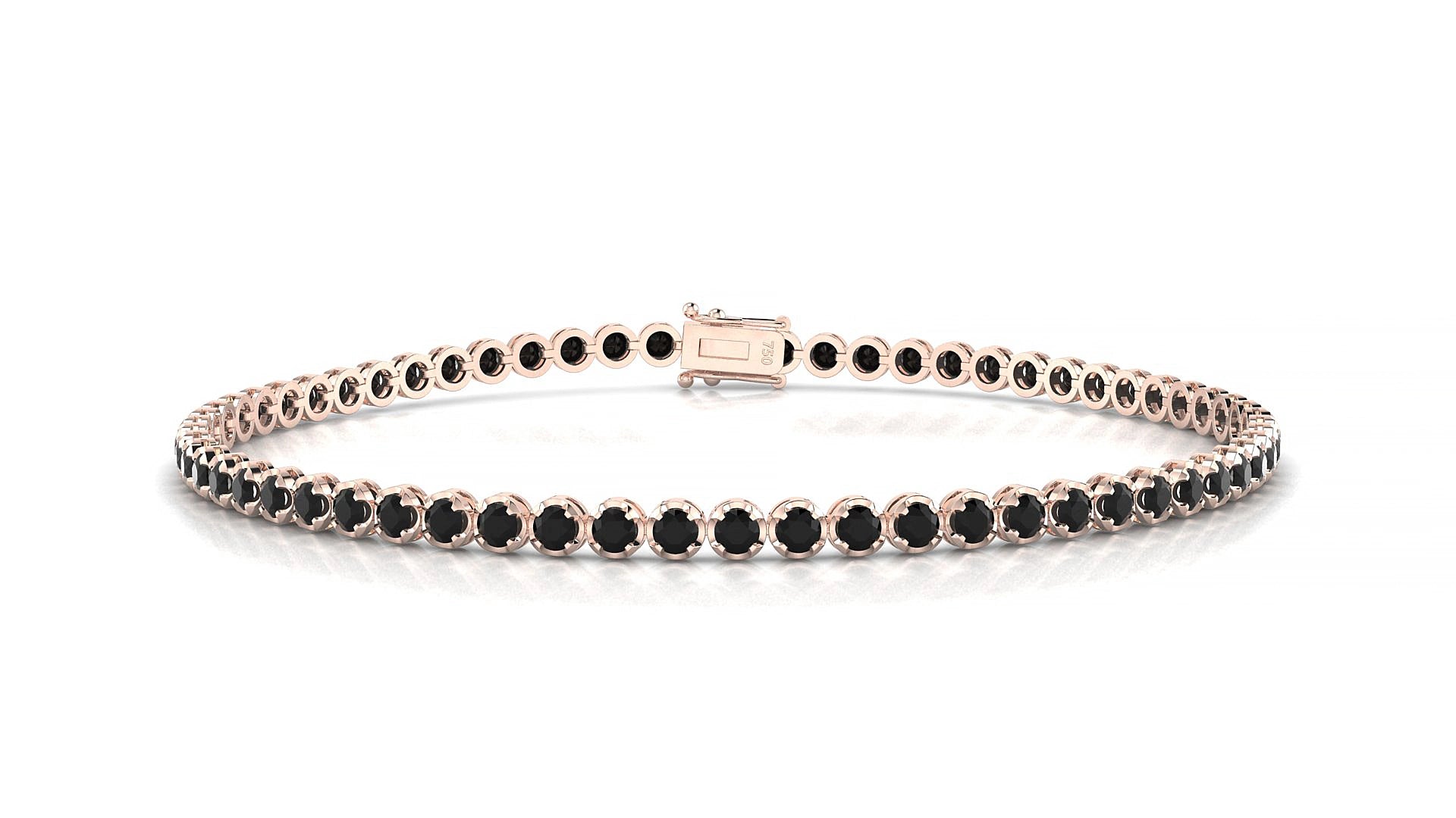 Bengal | 18k Rose Gold 2 mm Round Natural Black Diamond 15 cm Tennis Bracelet