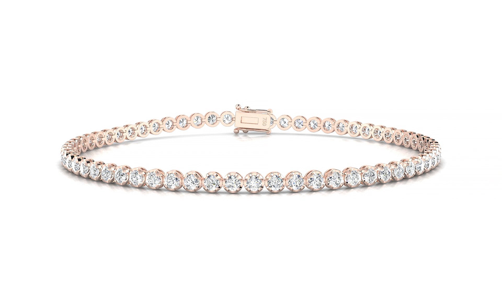 Bengal | 18k Rose Gold 2 mm Round Natural Diamond 15 cm Tennis Bracelet