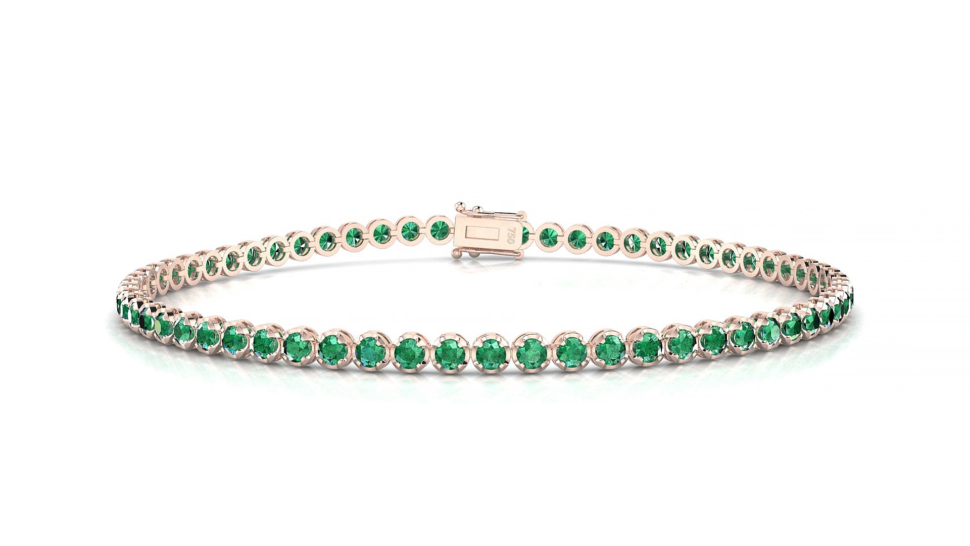 Bengal | 18k Rose Gold 2 mm Round Natural Emerald 20 cm Tennis Bracelet
