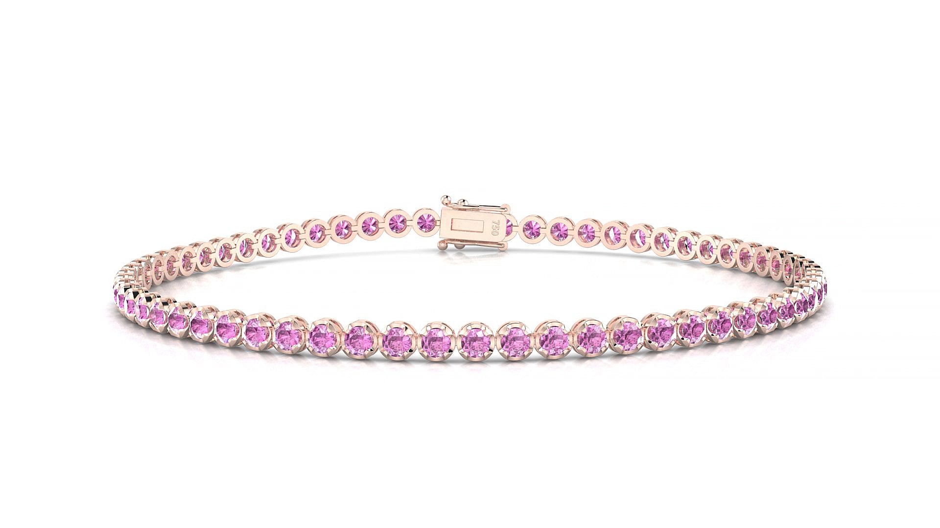 Bengal | 18k Rose Gold 2 mm Round Natural Pink Sapphire 17 cm Tennis Bracelet